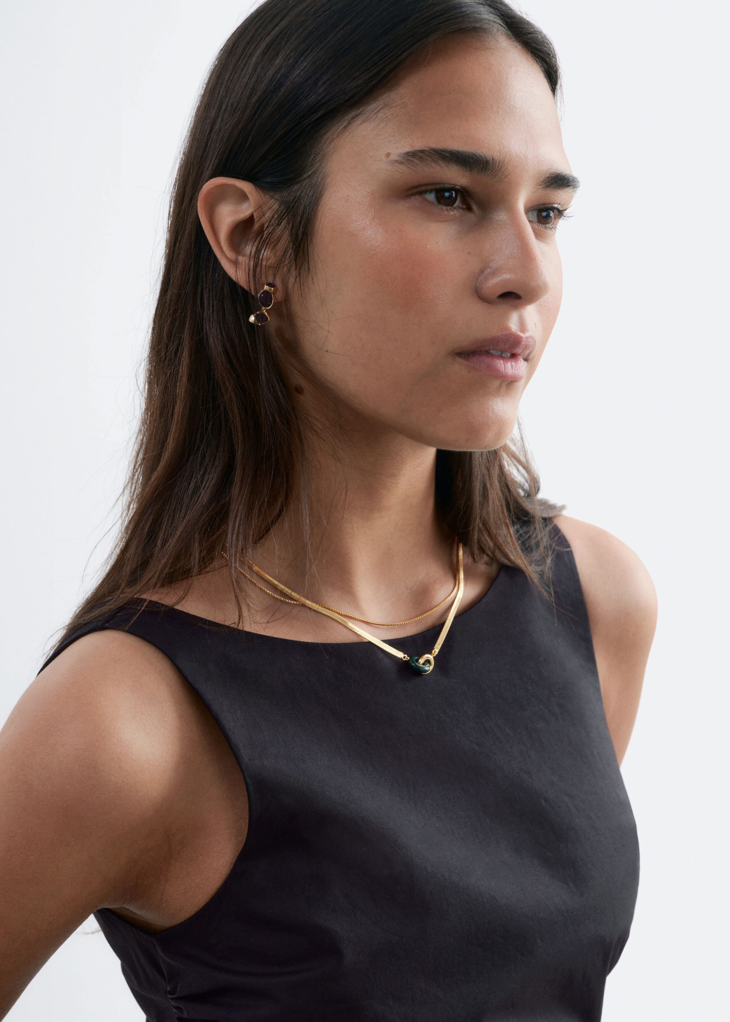 Double-Chain Necklace - Gold/Green - Still Life