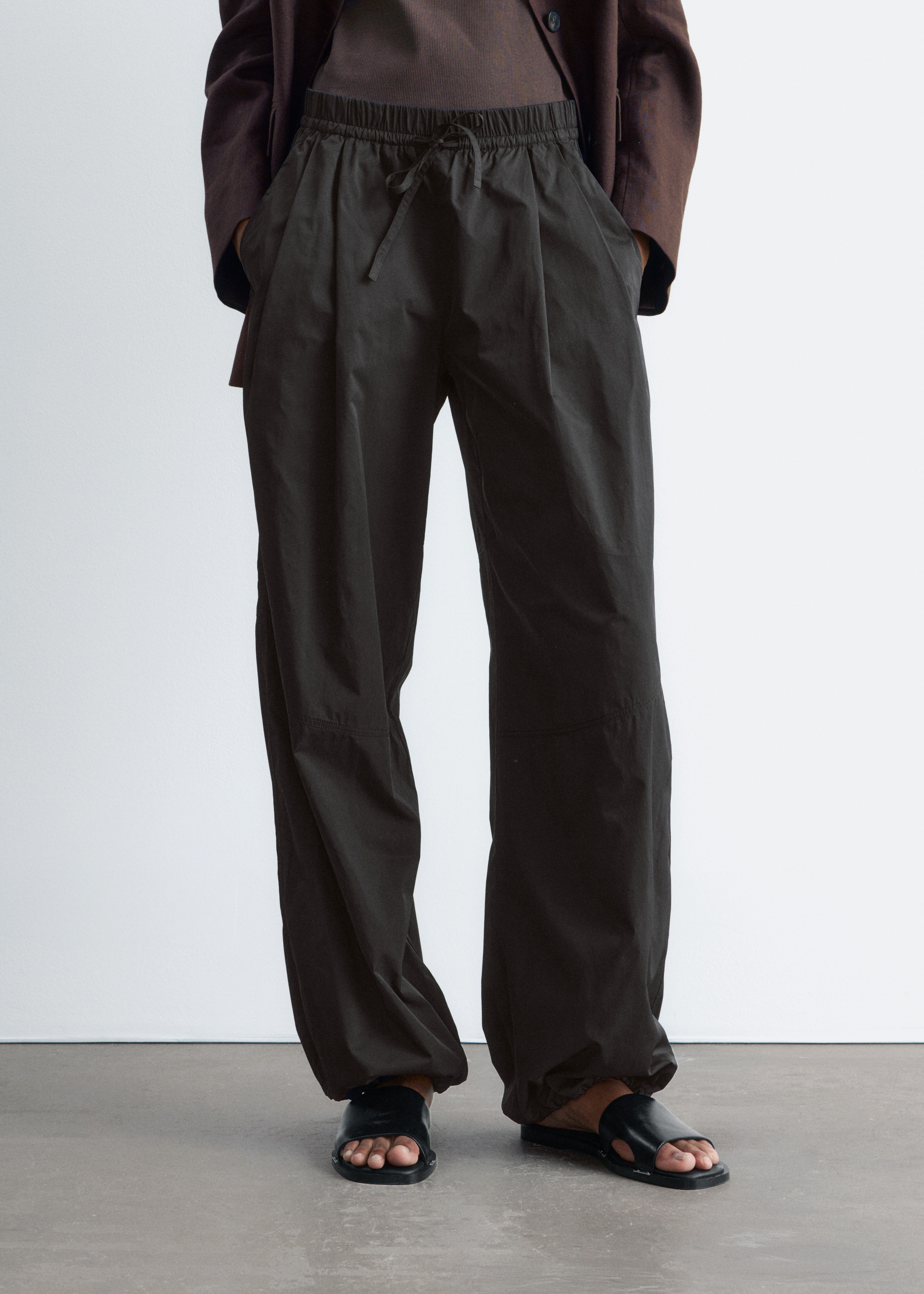 Pantaloni parachute in nylon - Nero/Marrone scuro