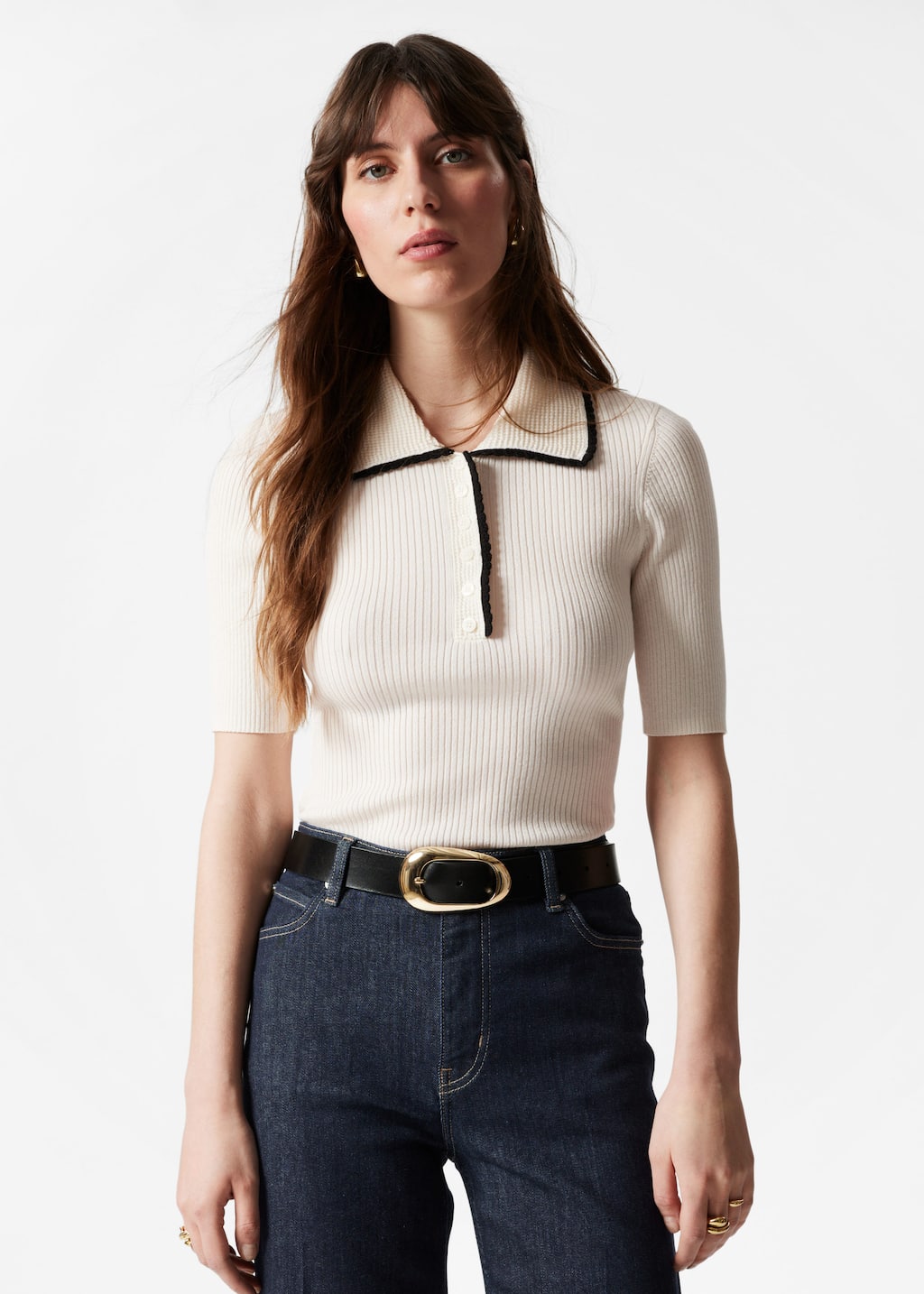 Haut côtelé et festonné - Couleur crème - Lookbook