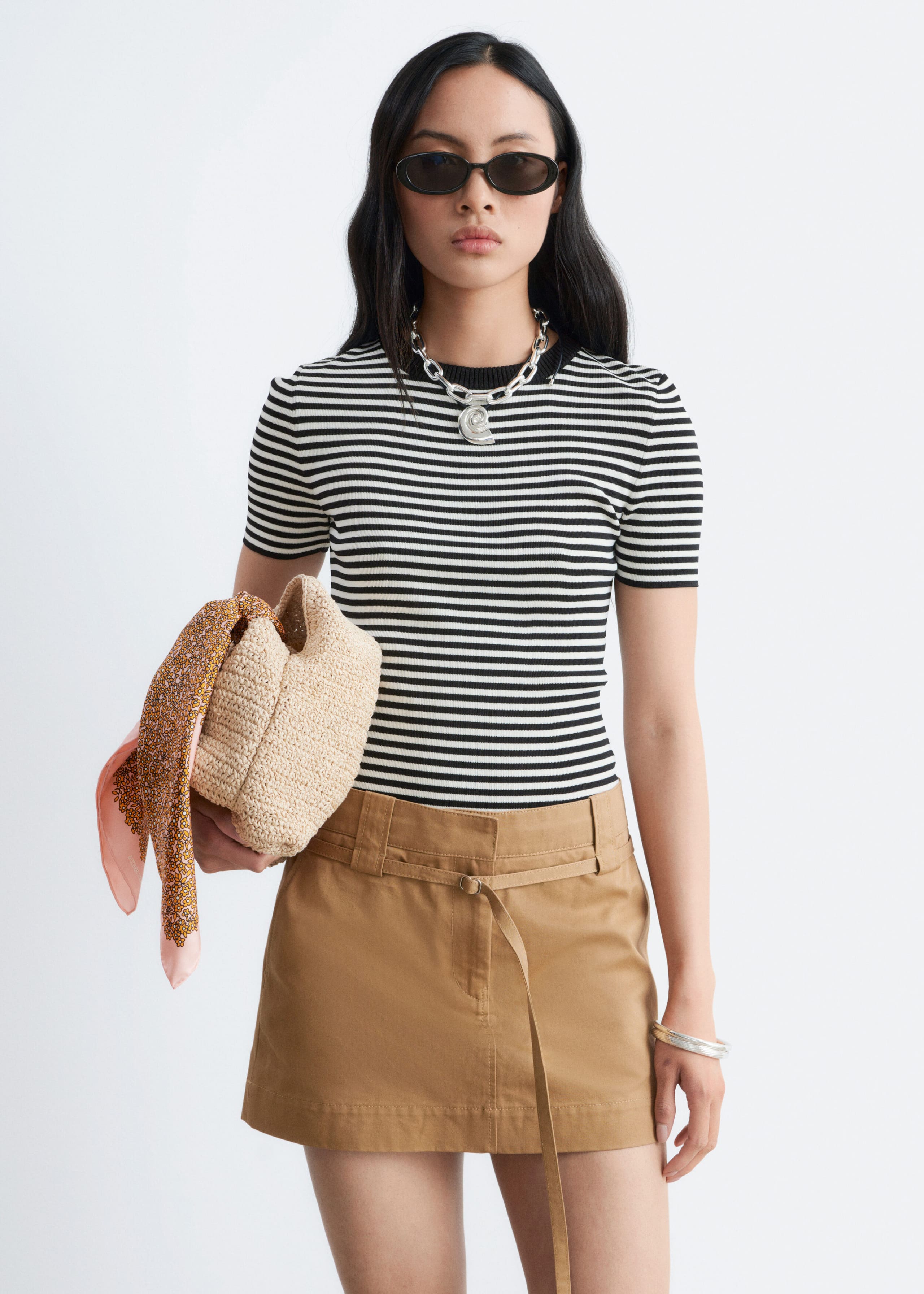 Ribbed T-Shirt - Black/White/Striped - Lookbook