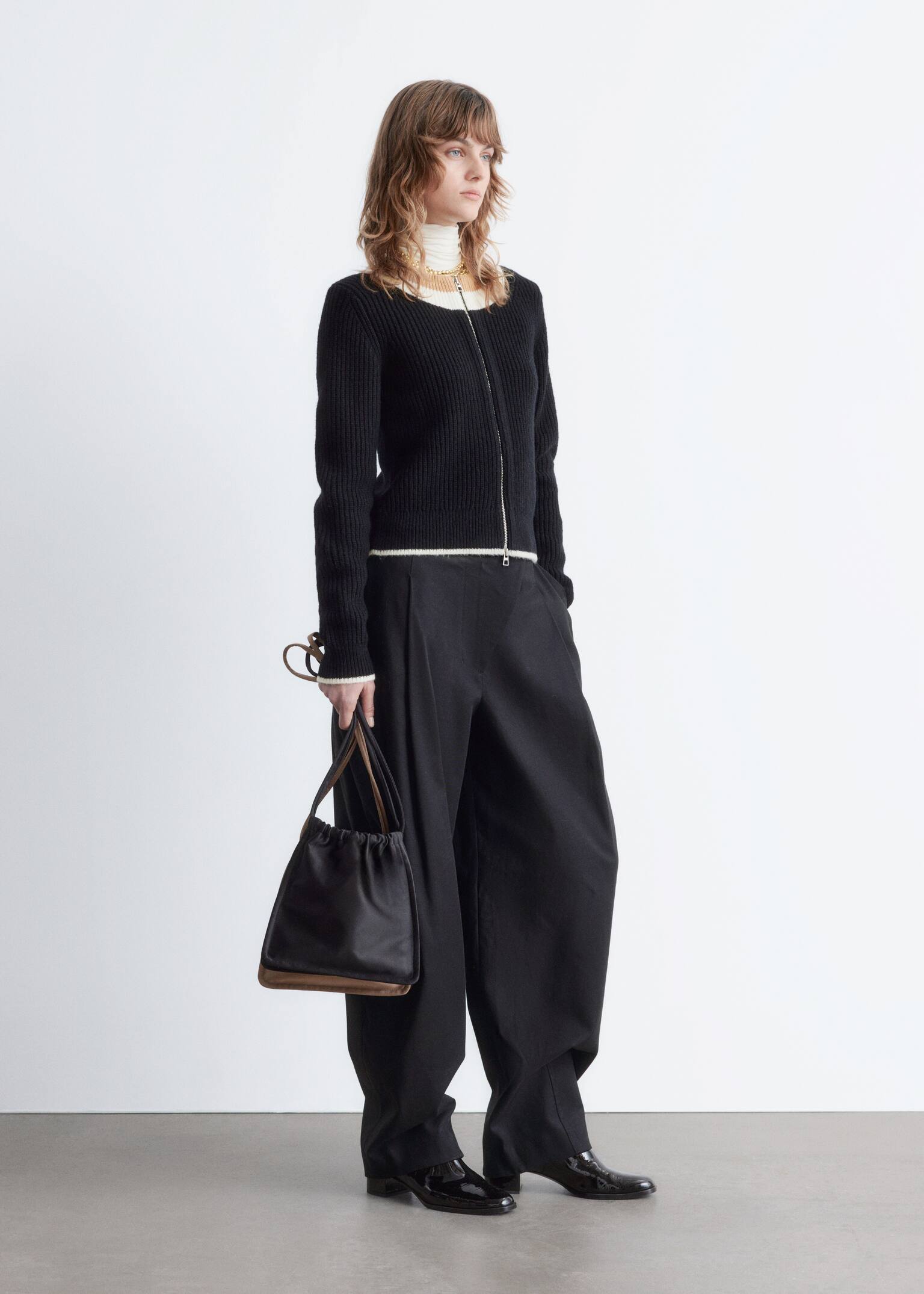 Cardigan med kontrastkanter og lynlås - Sort - 5