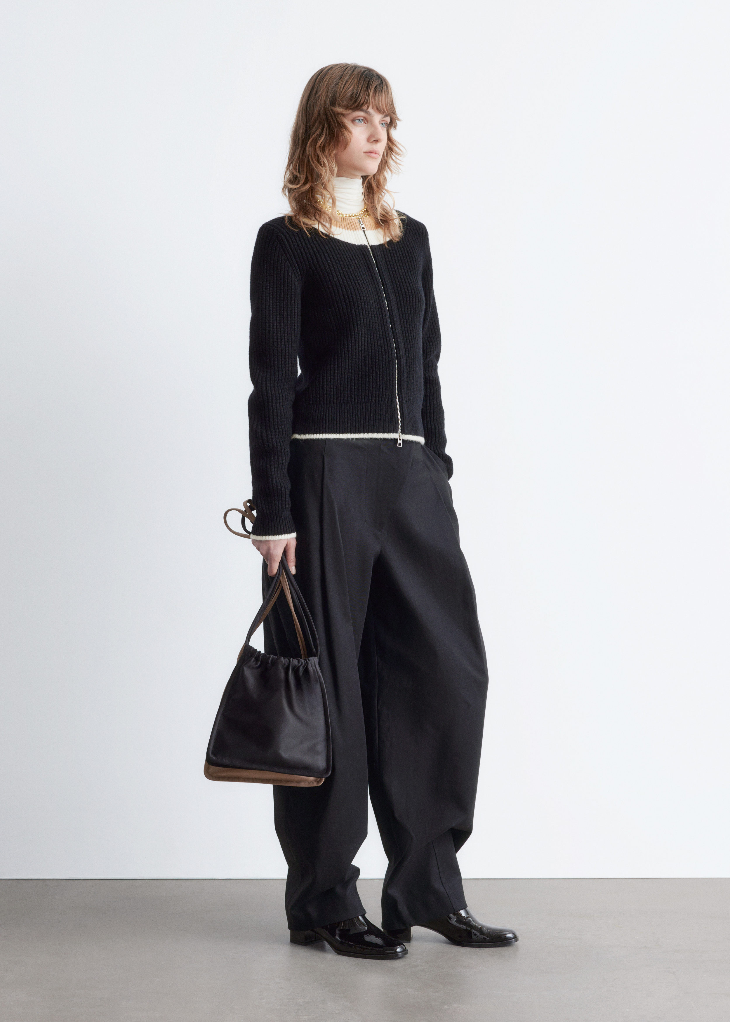 Contrast Trim Zip Cardigan - Black - & Other Stories BE