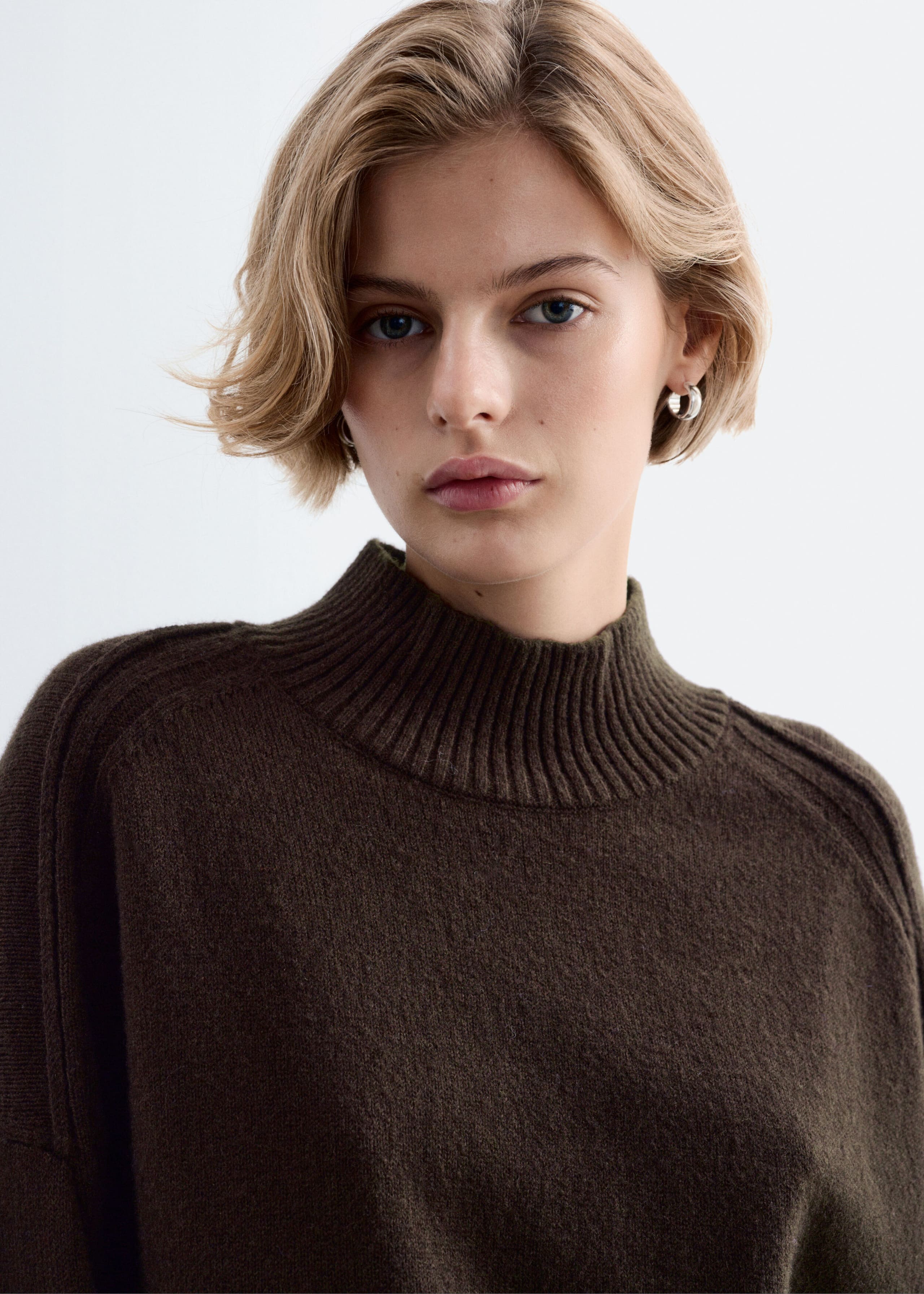 Mock-Neck Wool-Cotton Jumper Dark Brown