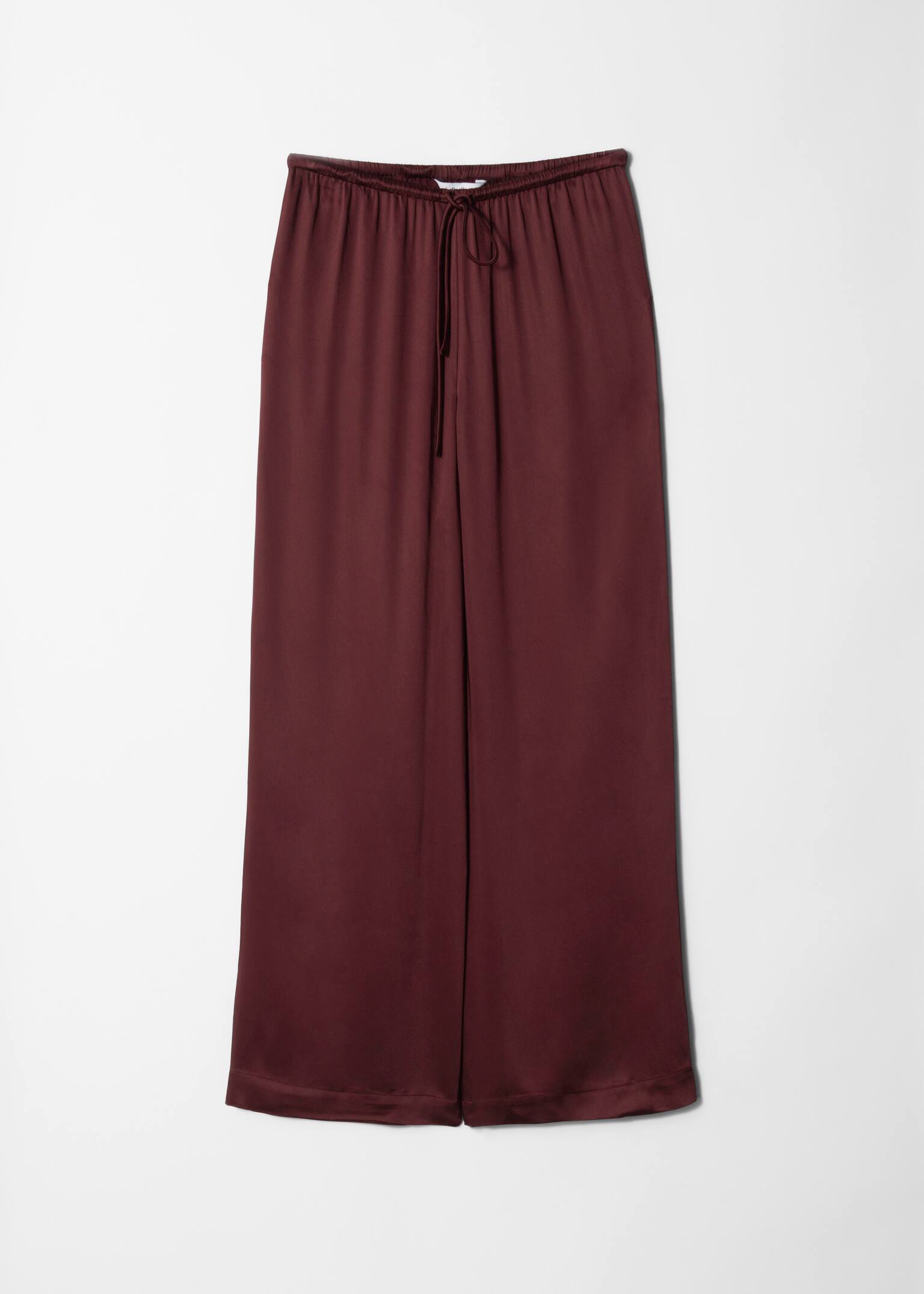 Drawstring Satin Trousers - Dark Red/Dark Brown - 2