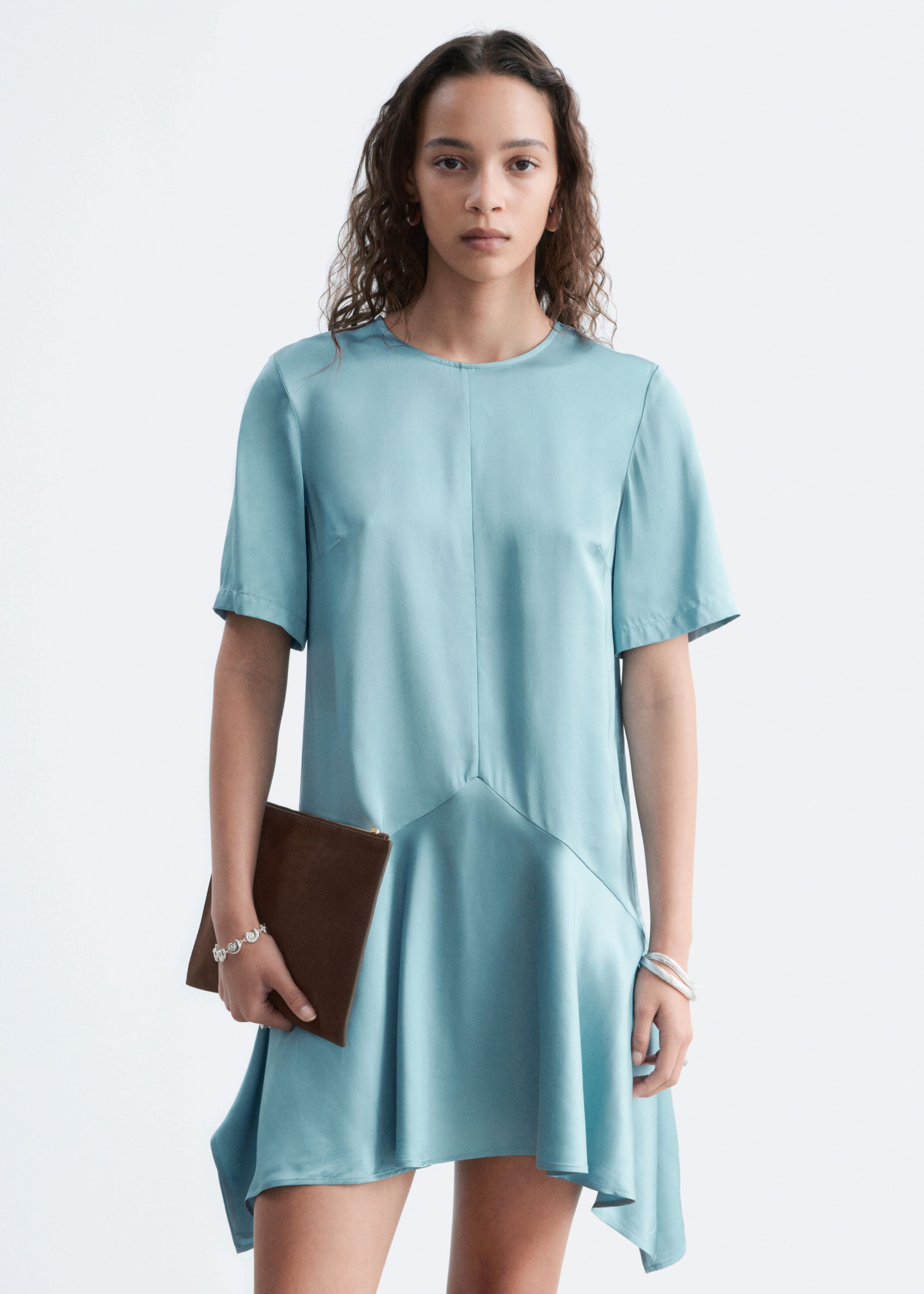 Handkerchief Hem Mini Dress - Brown - Lookbook