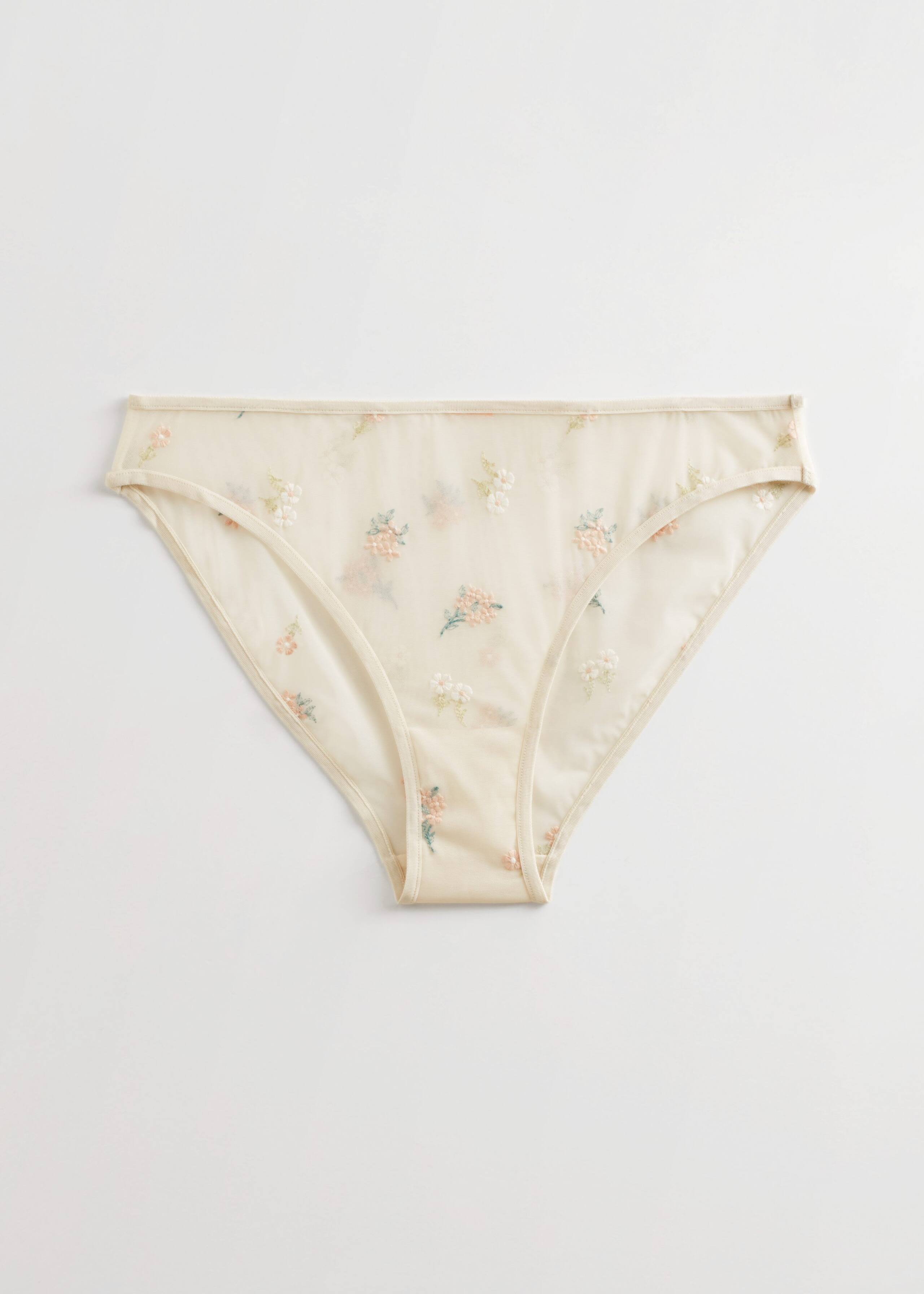 Floral Embroidery Briefs - White Florals - Natura morta