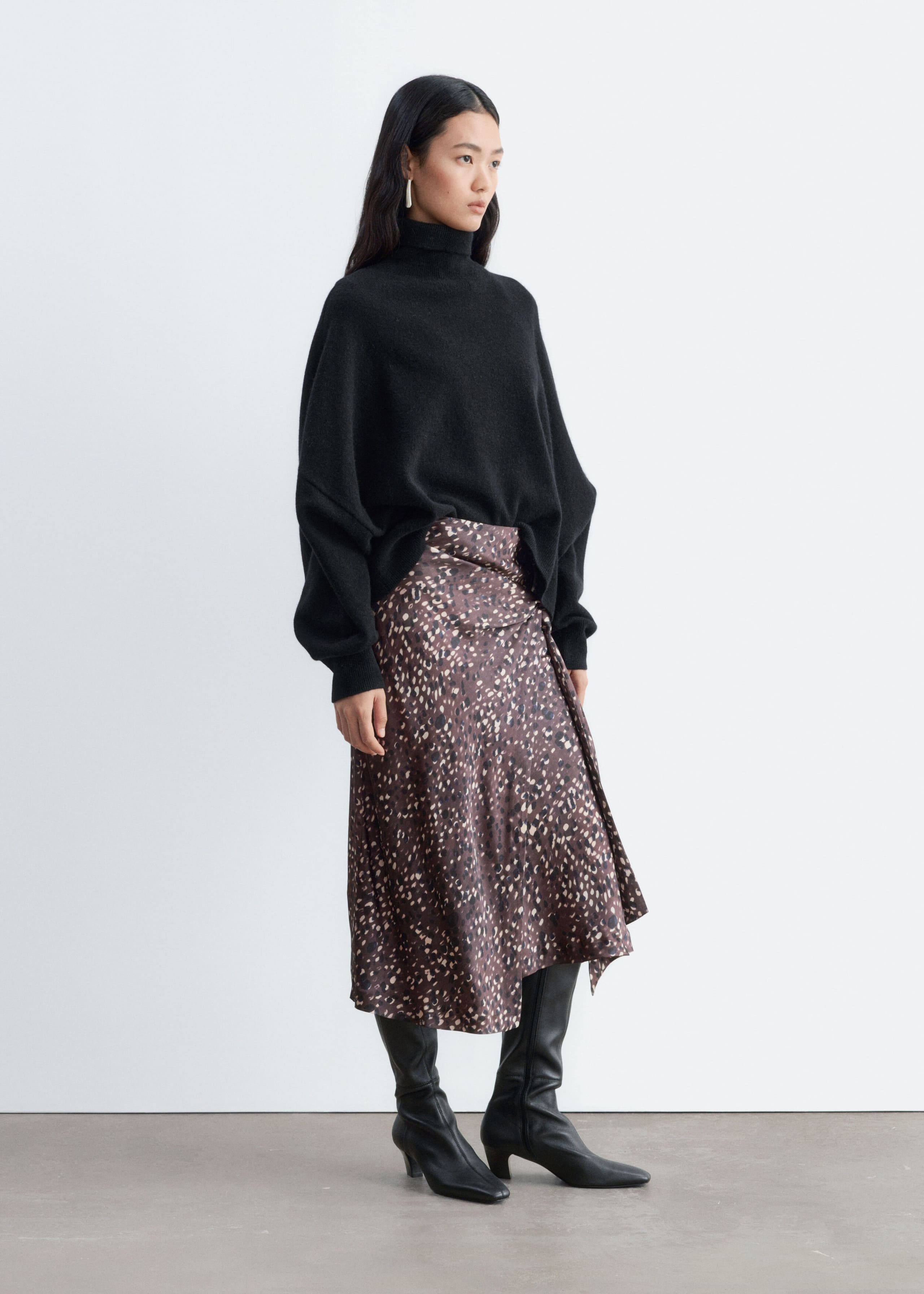 Draped Midi Skirt Dark Brown/Printed