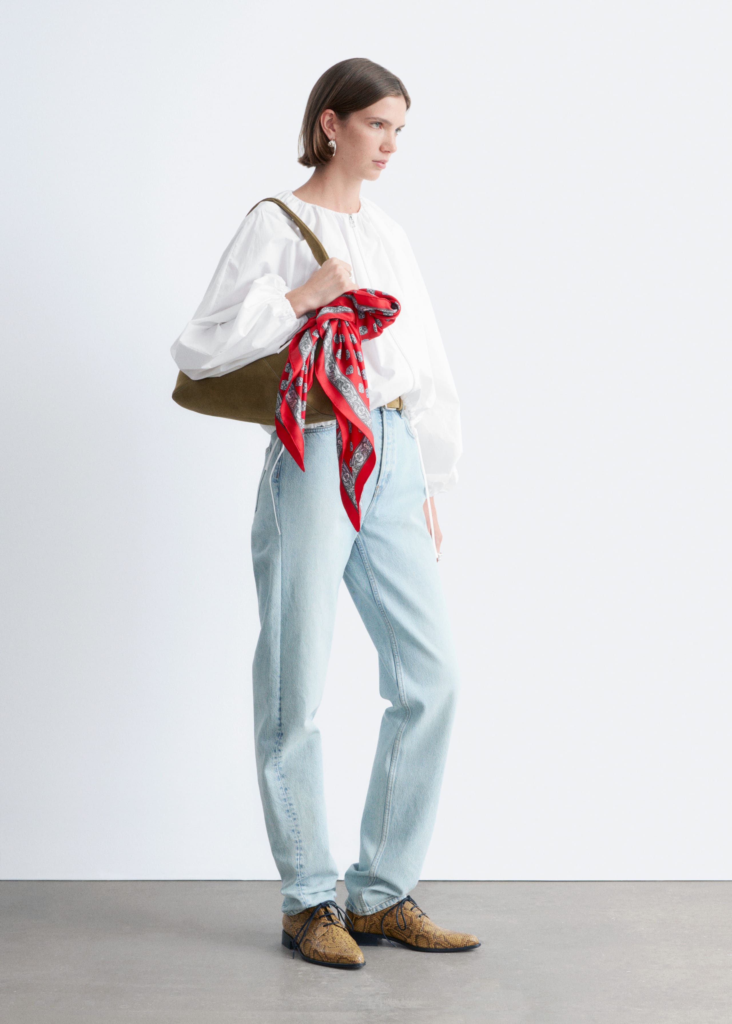 Image of Cotton Poplin Zip-Front Blouse