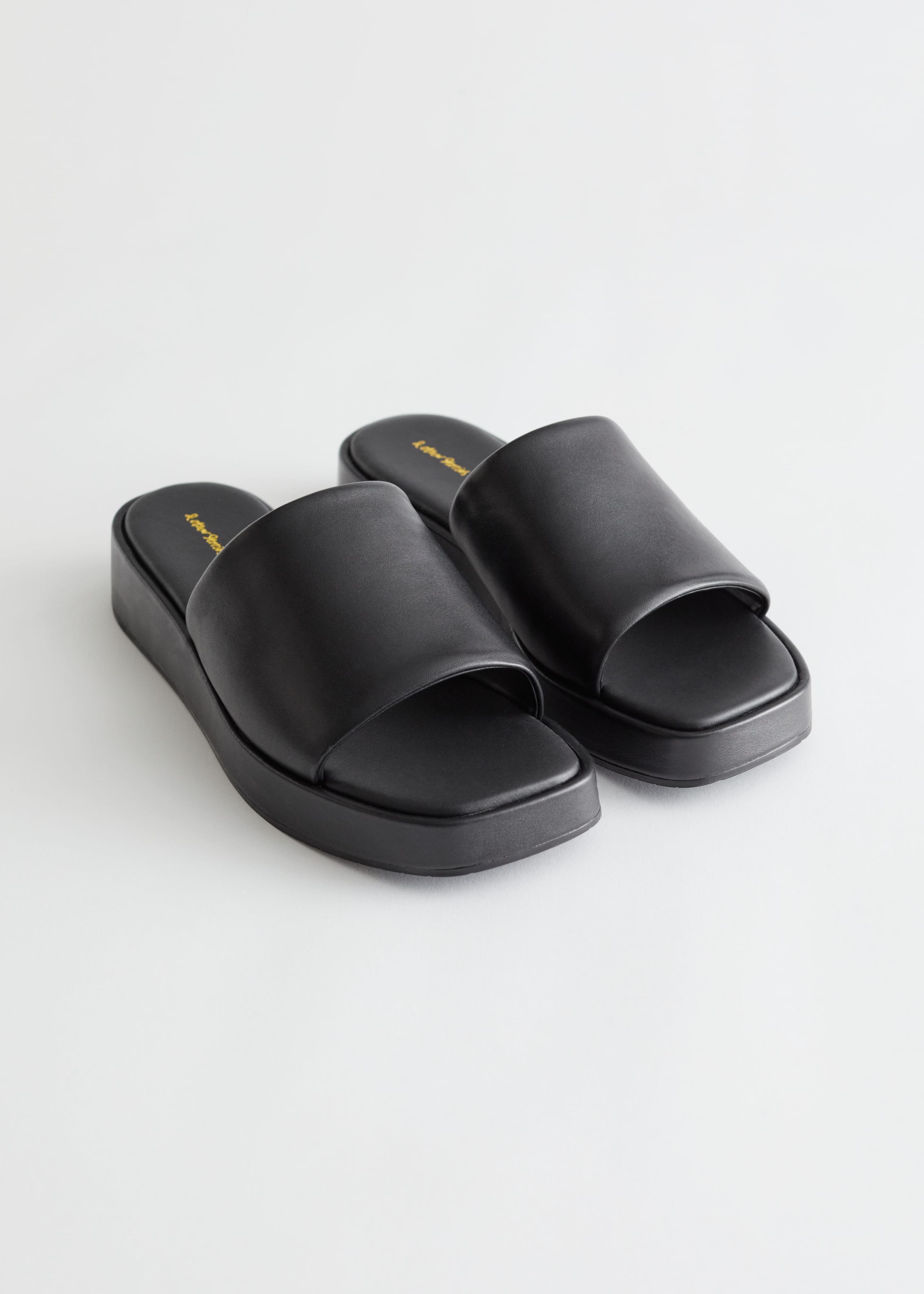 Leather Platform Sandals - Black Leather - Bodegón