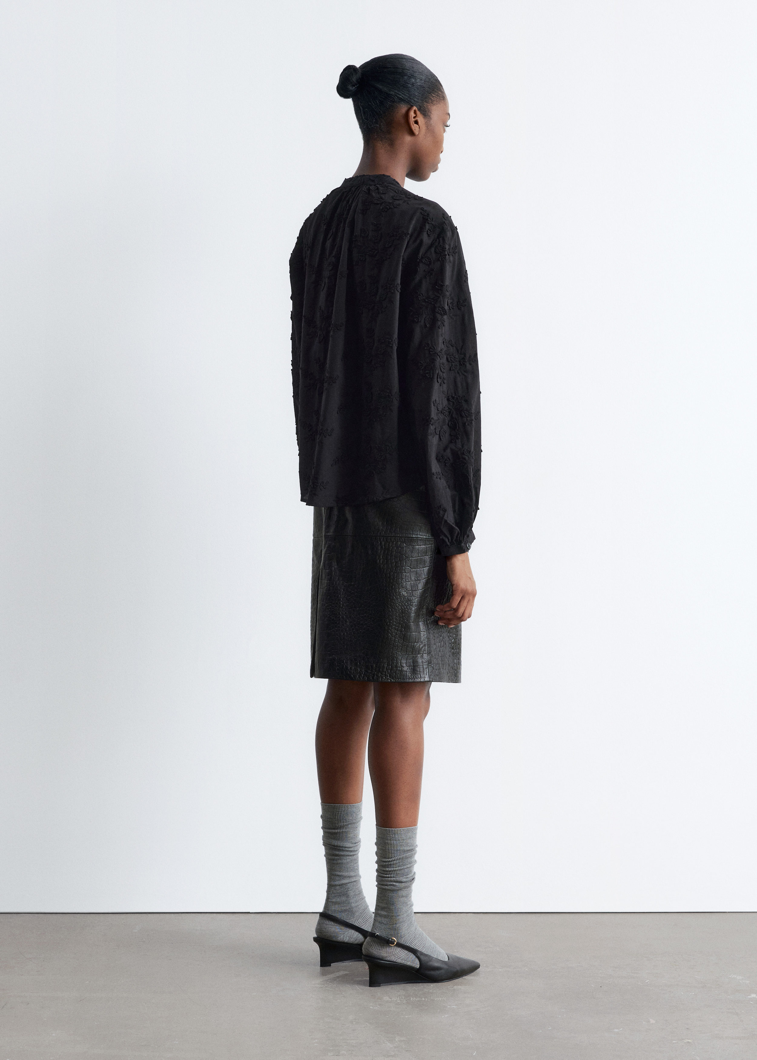 Voluminous Floral-Appliqué Blouse - Black - & Other Stories AD