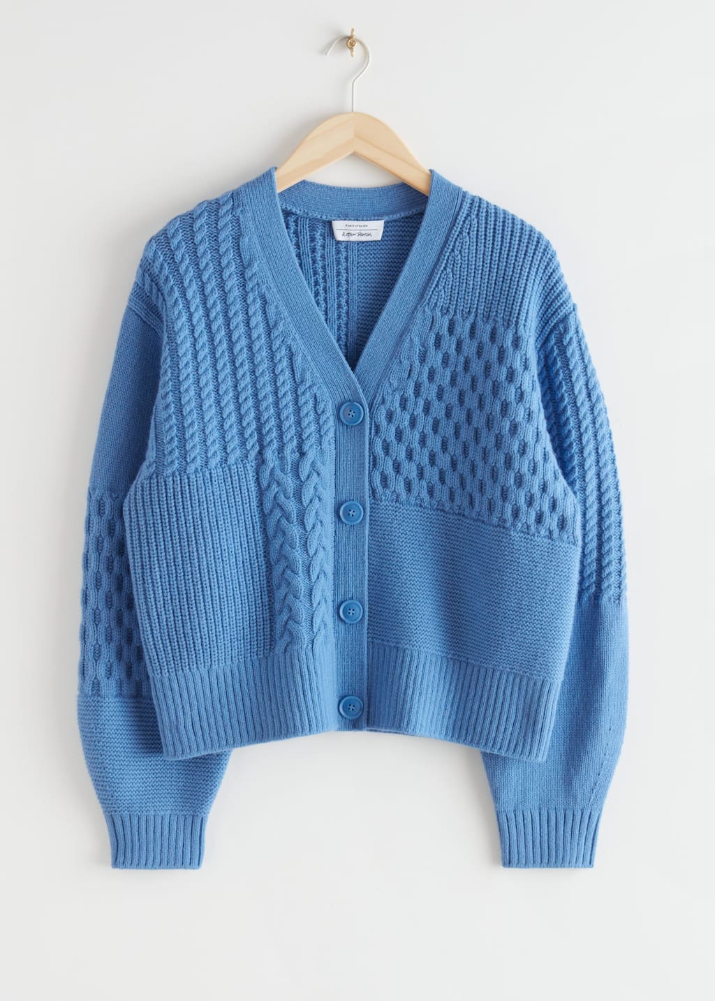 Intricate Cable Knit Cardigan - Blue - Still Life