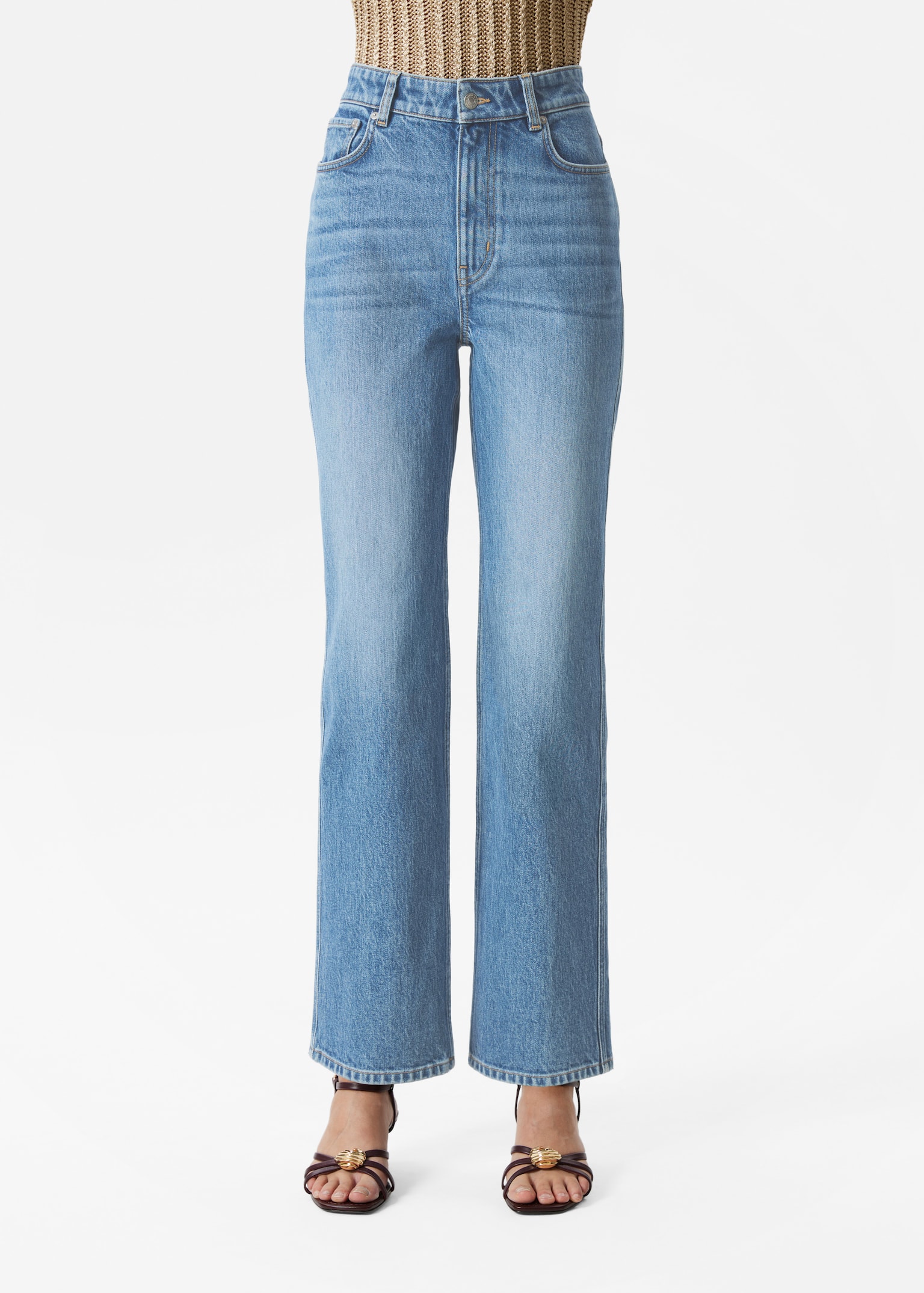 High-Waist Straight-Leg Jeans - Mid Blue Wash/Light Blue/Black - 6