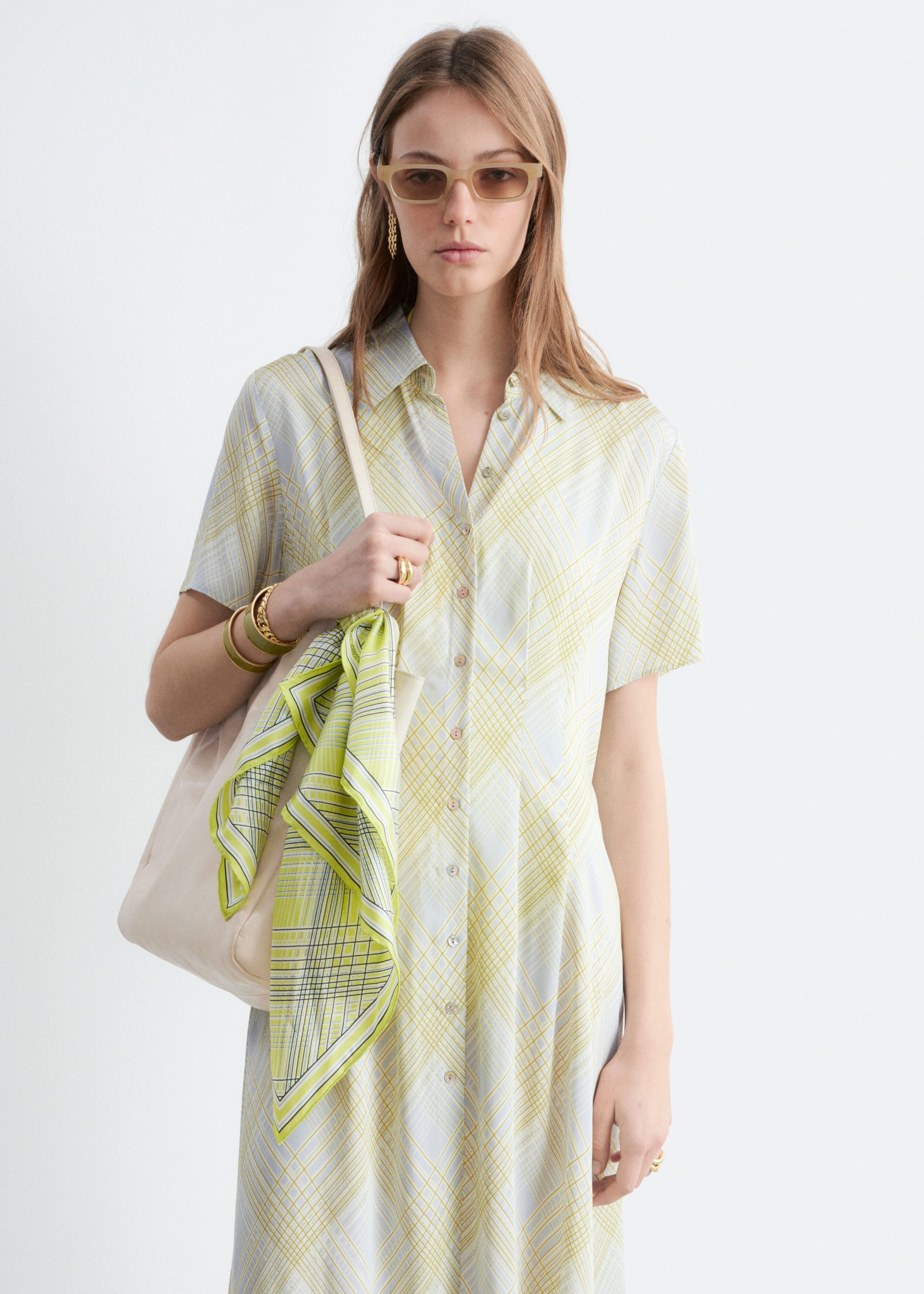 Image of Pleated Waist Shirt Dress