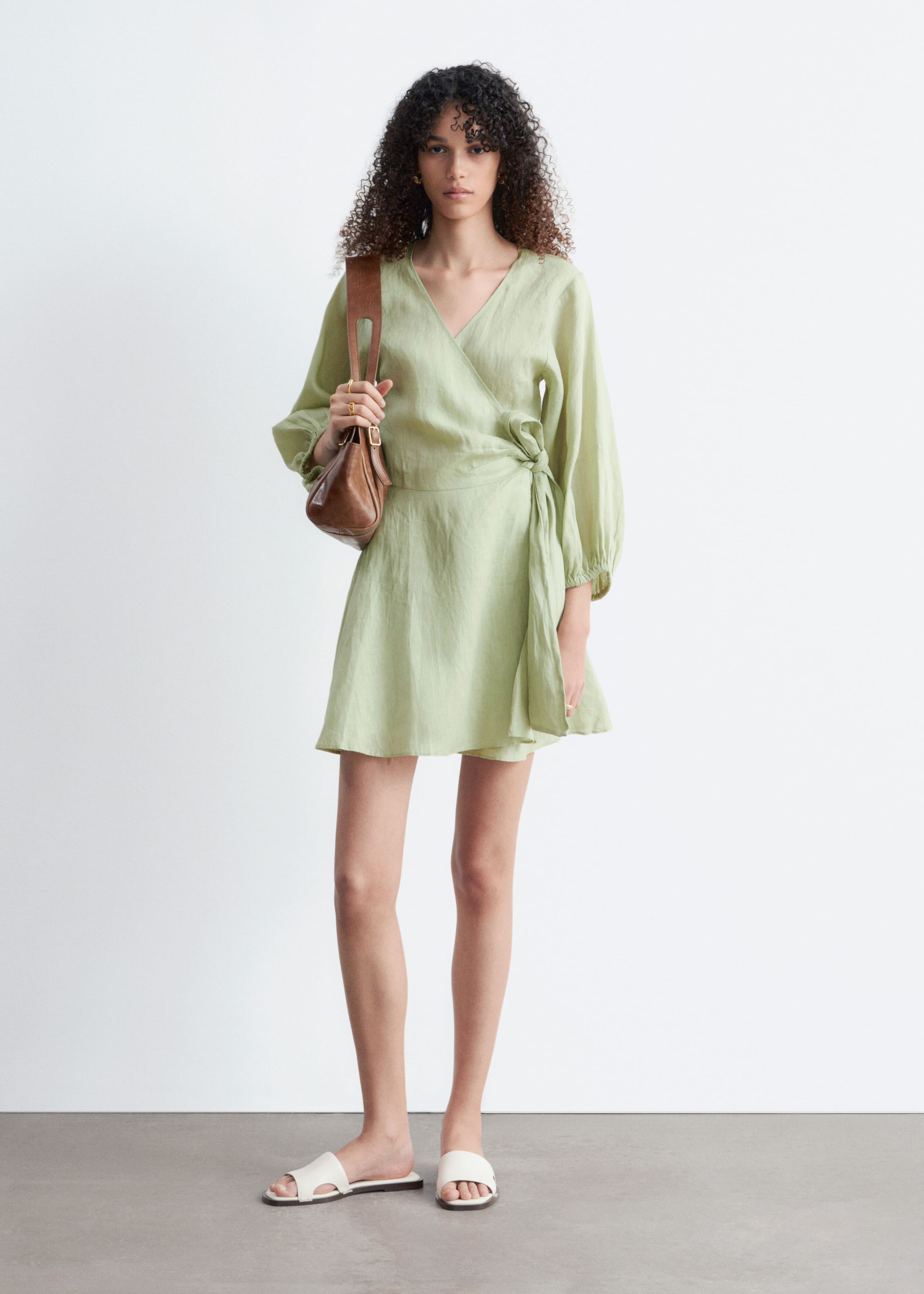 Image of Linen Wrap Mini Dress