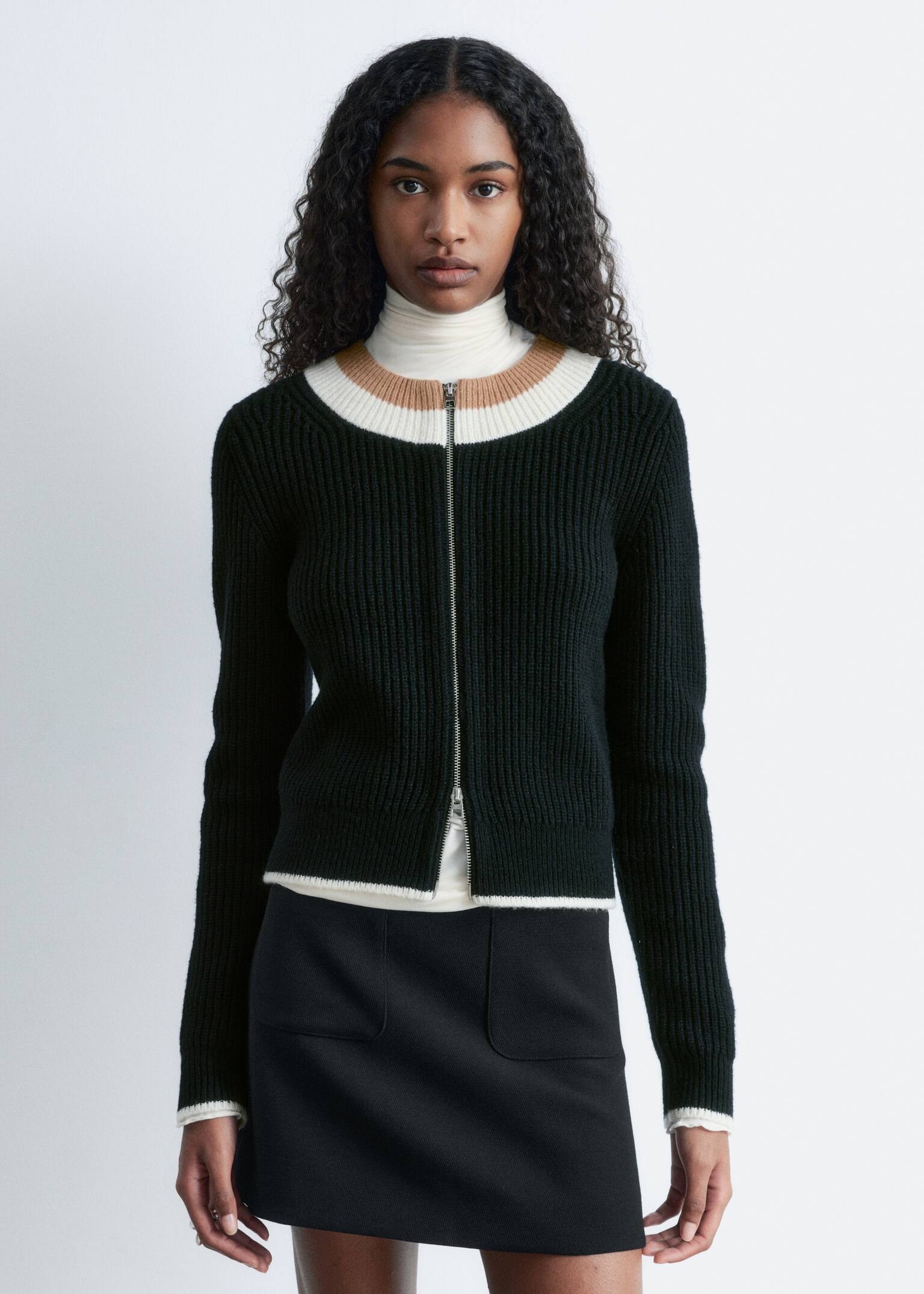 A-lijn minirok - Zwart/Kakibruin - 1