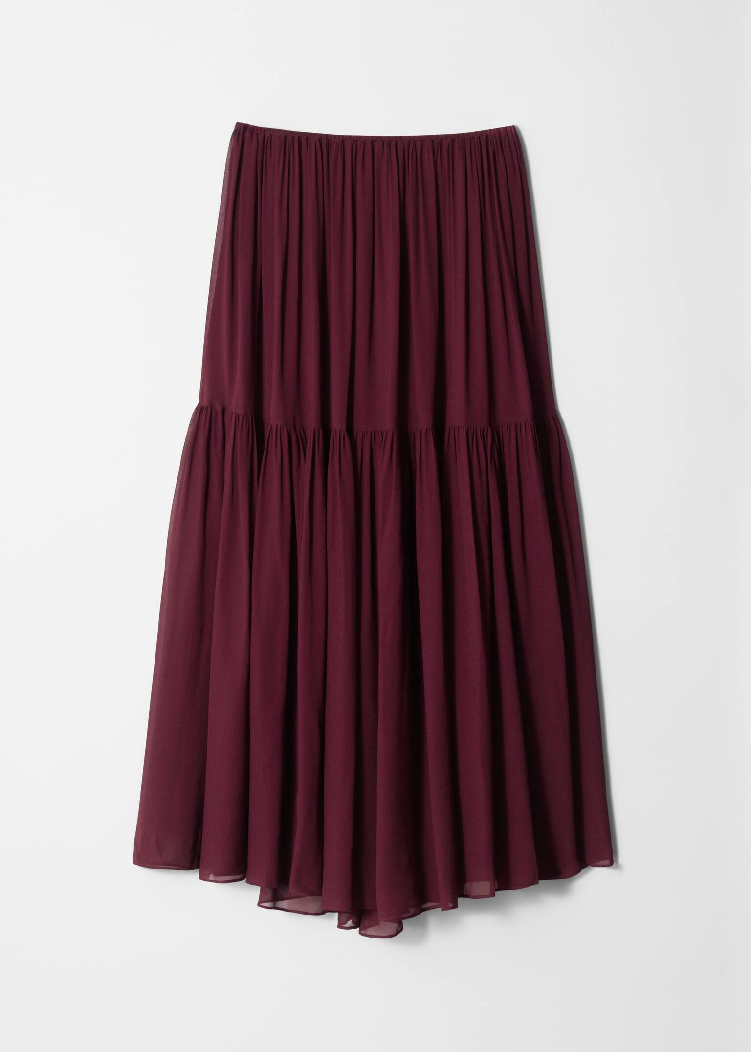 Chiffon Tiered Maxi Skirt - Dark Red - 2