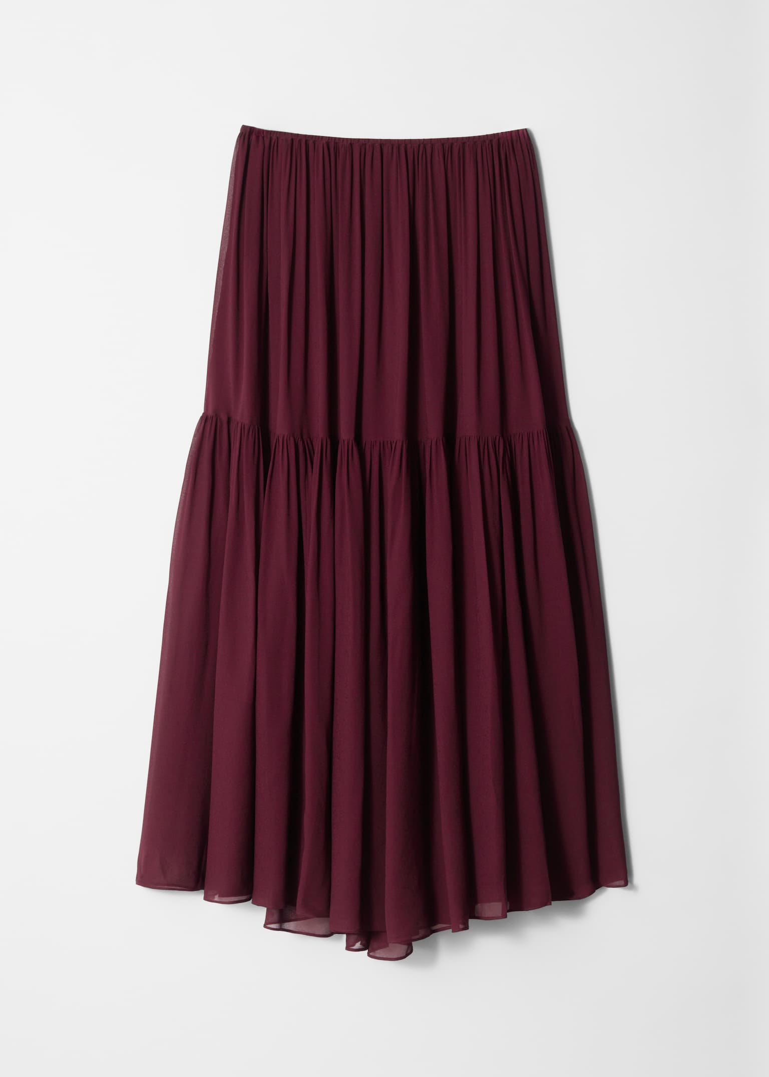 Chiffon Tiered Maxi Skirt - Dark Red - 2