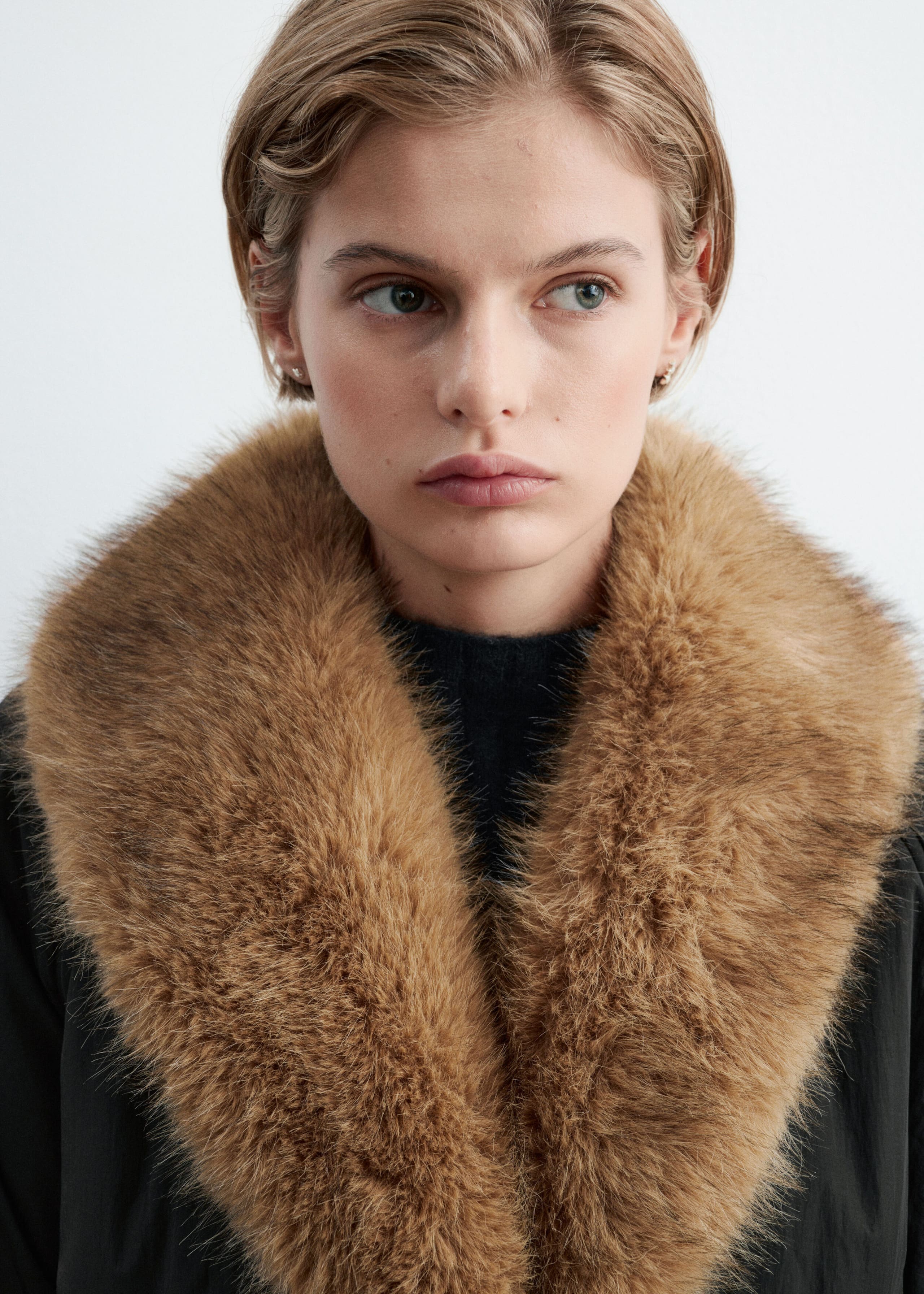 Faux Fur Collar Jacket - Black - Lookbook