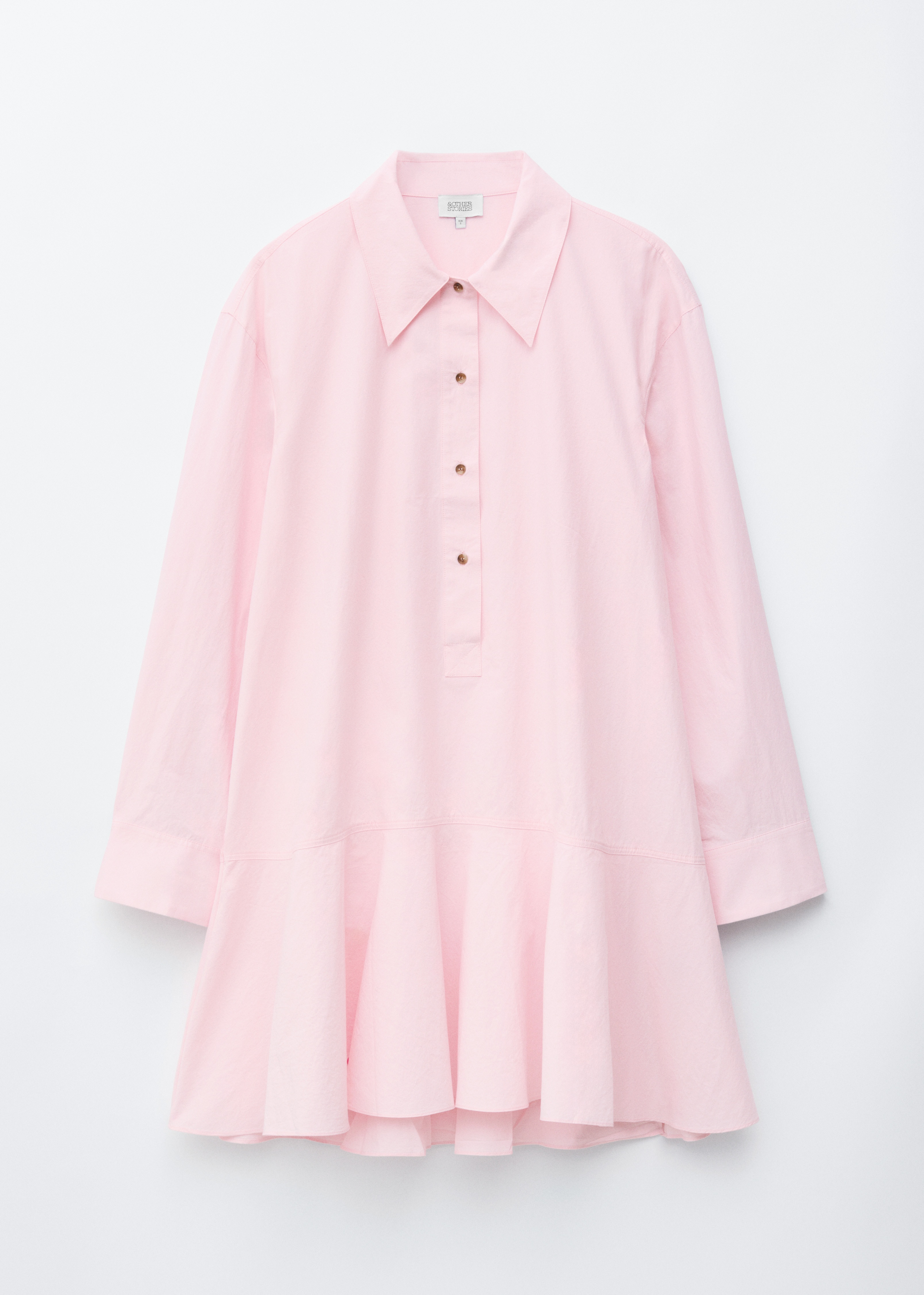 שמלת חולצה מכותנה עם מותן נמוכה - ורוד פסטל