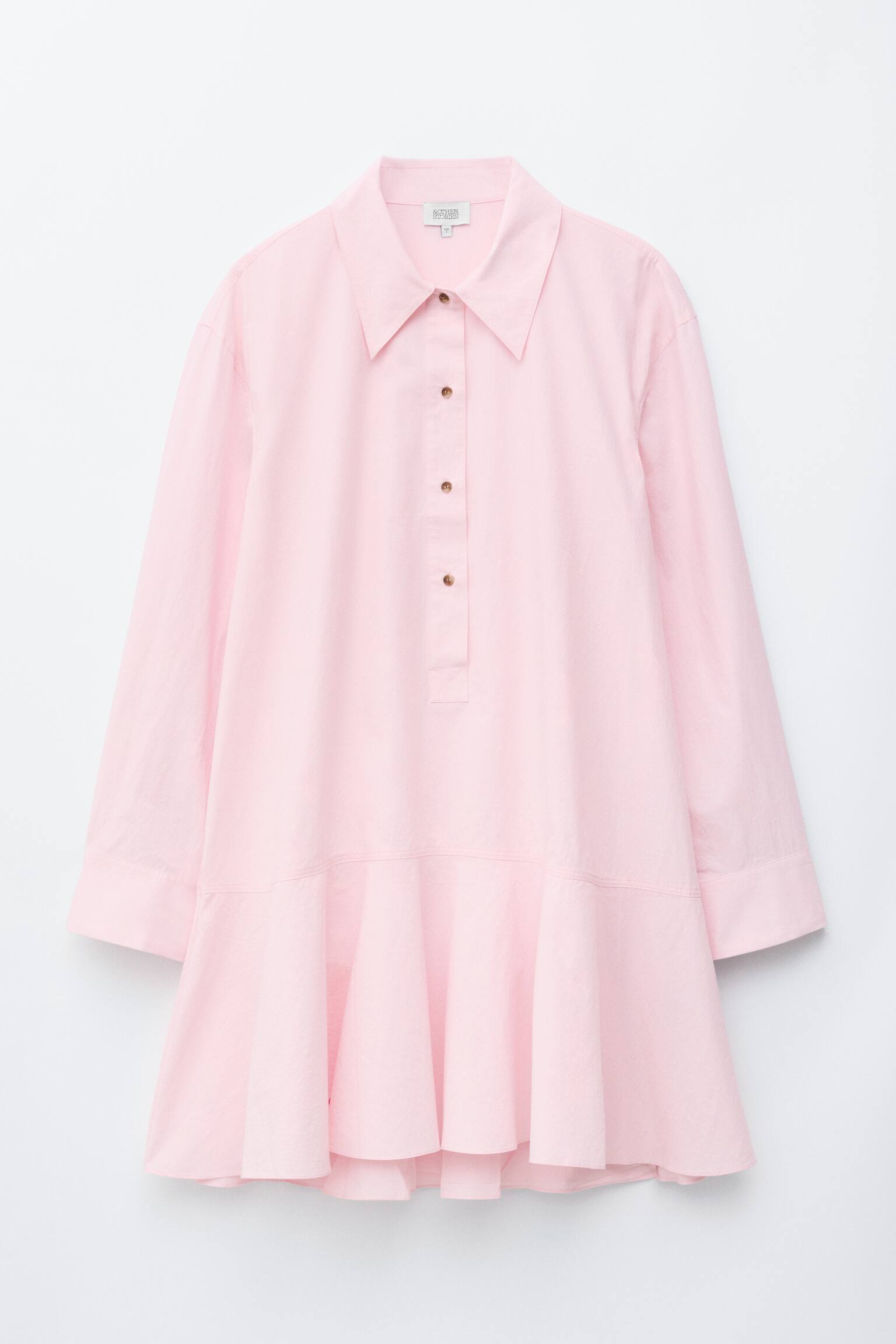 שמלת חולצה מכותנה עם מותן נמוכה - ורוד פסטל - 2