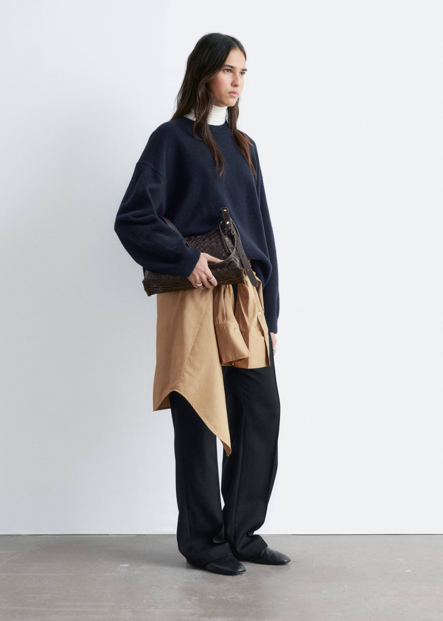 Dzianinowy sweter oversize - Granatowy/Szary melanż/Jasnoturkusowy/Czerwony - 6