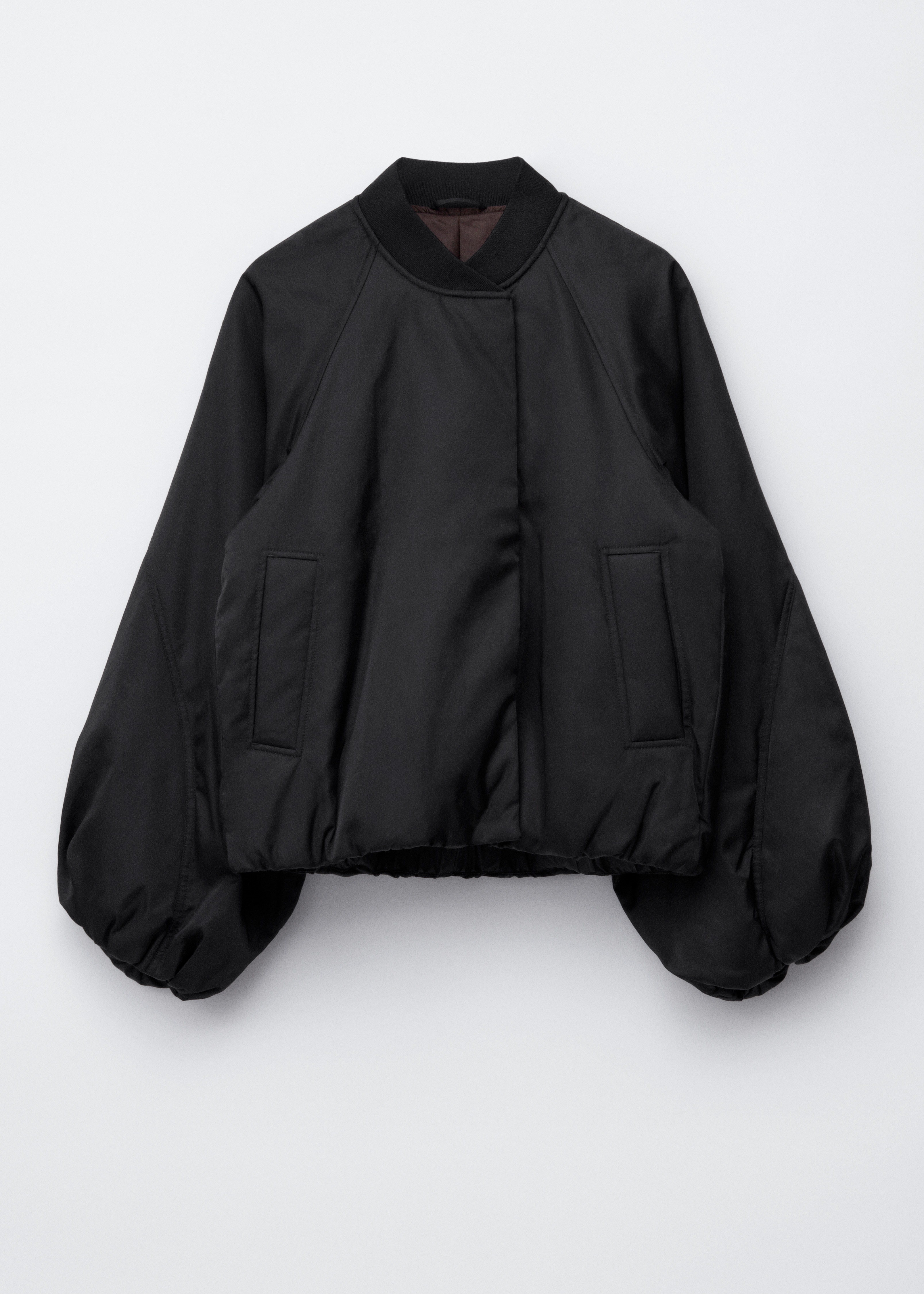 Voluminous-Sleeve Bomber Jacket - Black/Dark Red