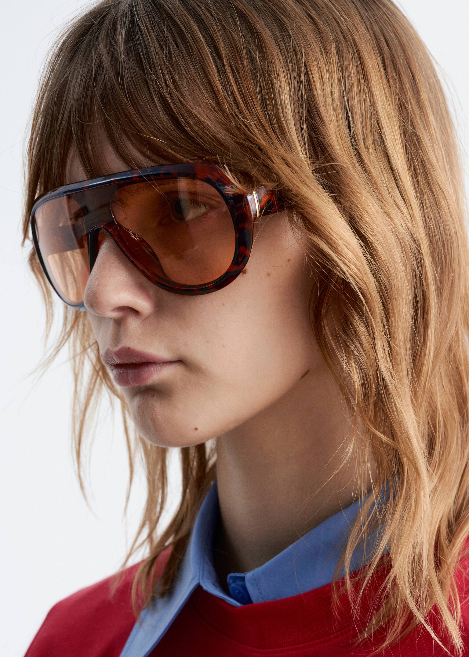 Markante Sonnenbrille mit Pilotenrahmen - Dunkelbraunes Schildpatt/Braun meliert - 1