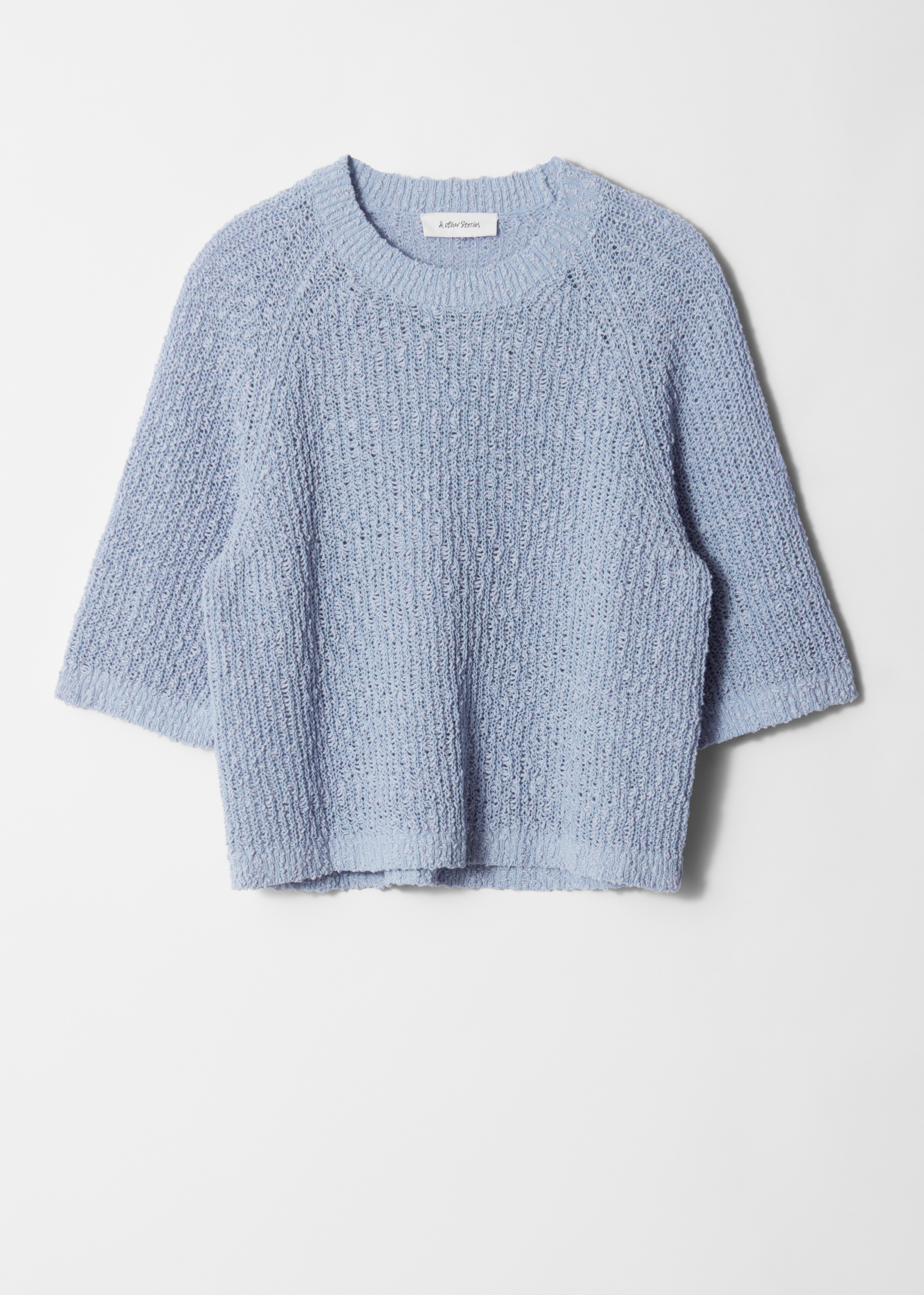 Selyemkeverék kötött póló - Fakókék/Krém/Púderrózsaszín