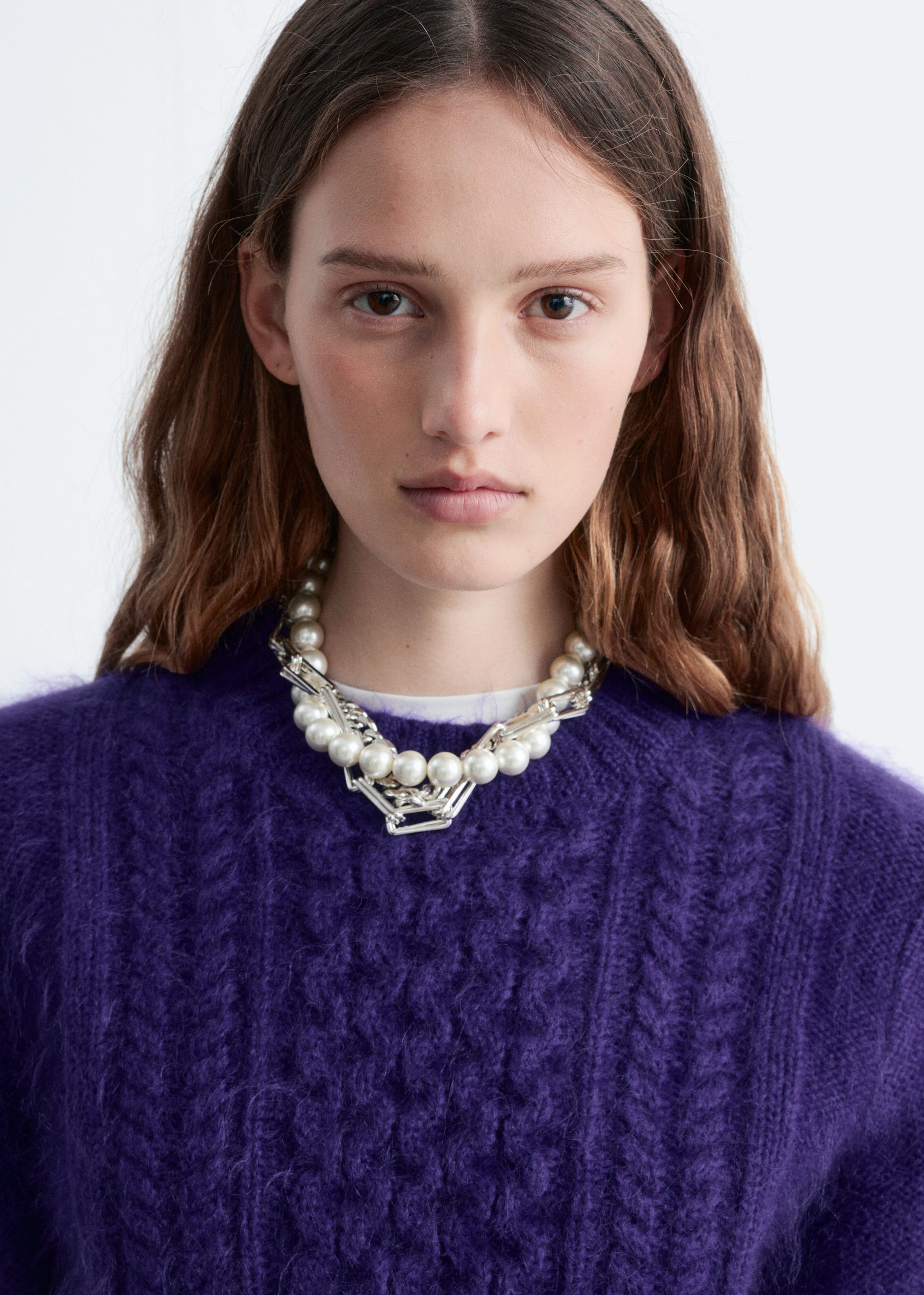 Image of Croppad kabelstickad tröja