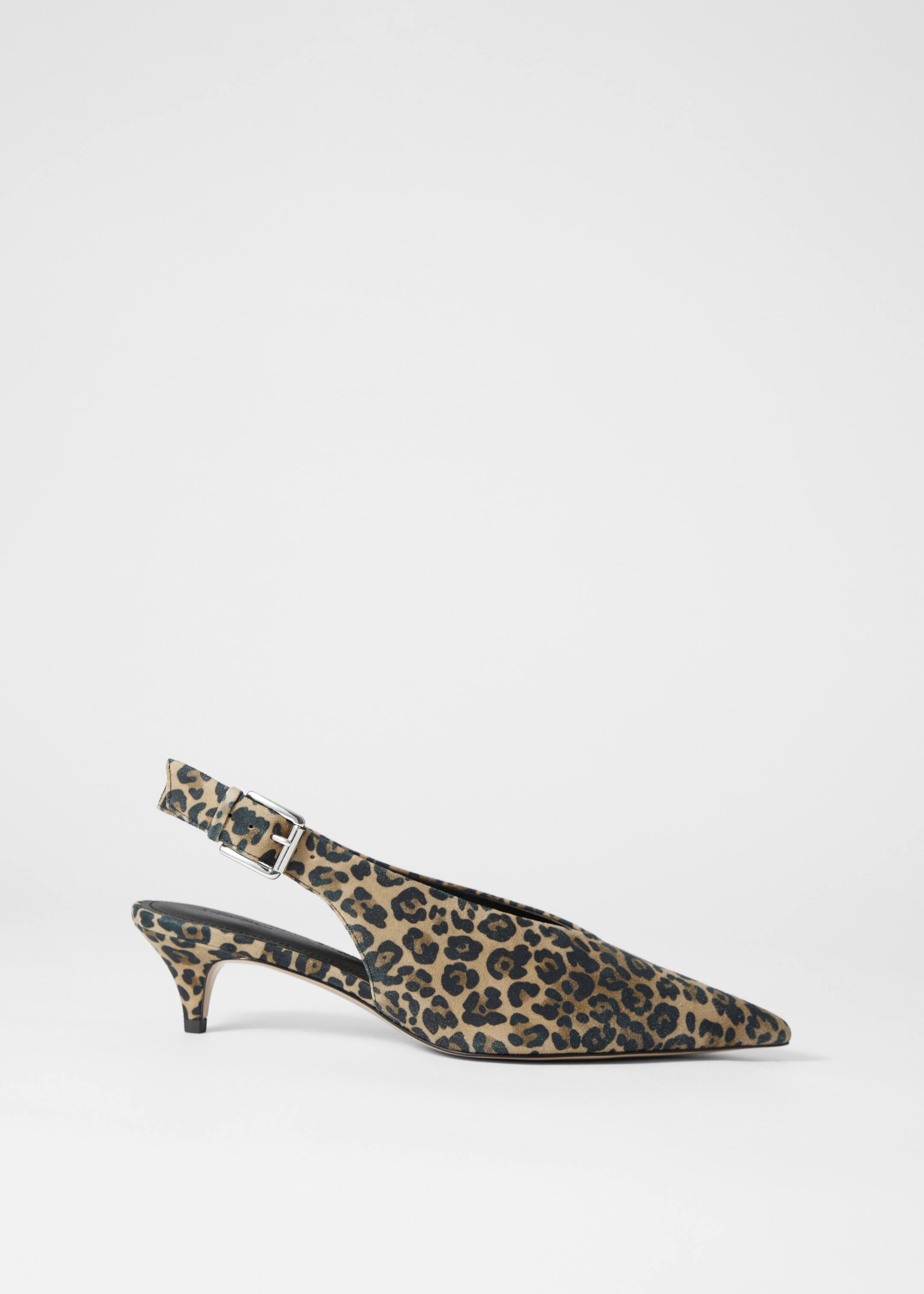 Agrandir l'image: Escarpins en cuir à petits talons et bride arrière - Daim à imprimé léopard - FEMME | H&M CH 4