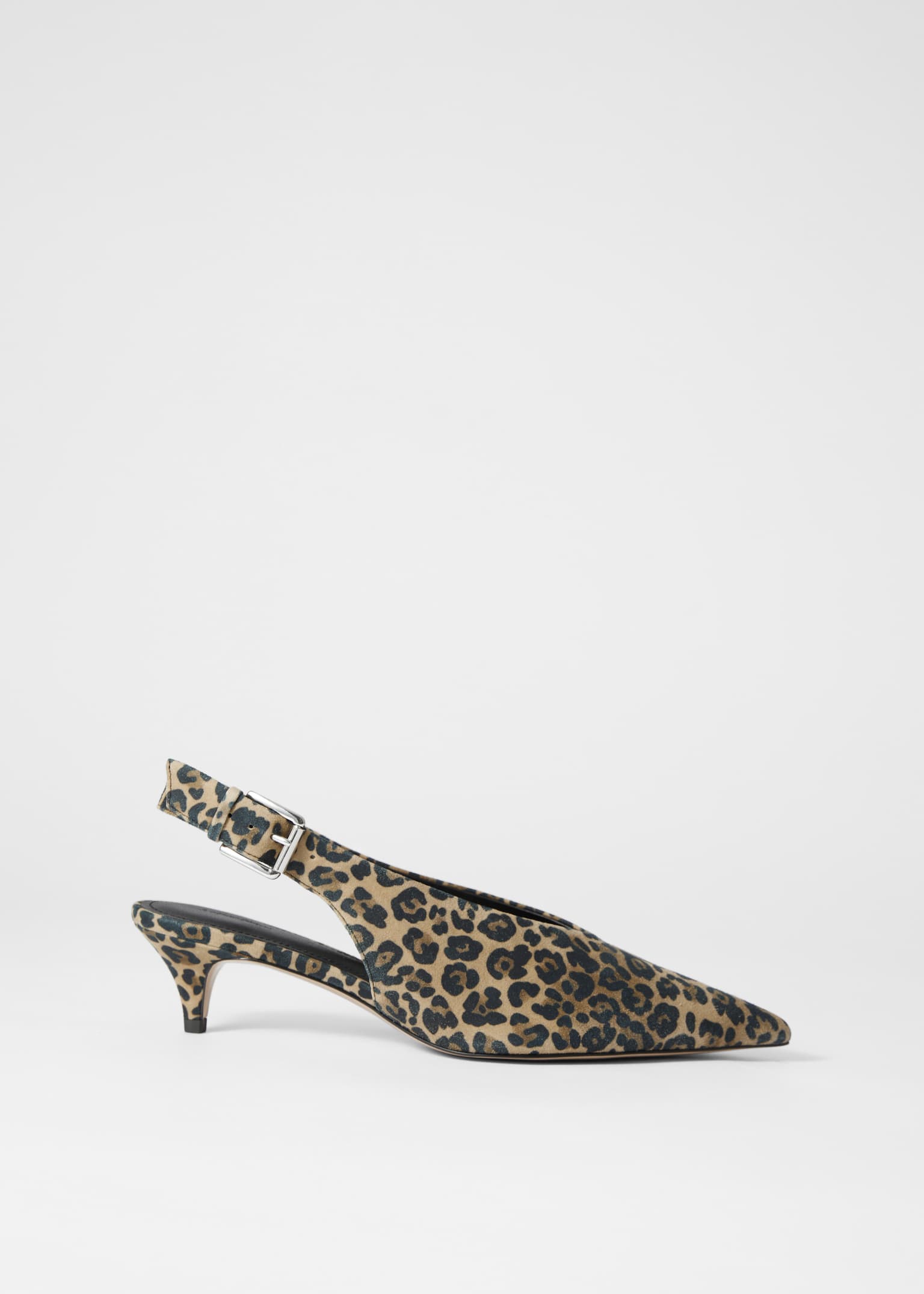 Escarpins en cuir à petits talons et bride arrière - Daim à imprimé léopard/Daim beige/Noir - 2