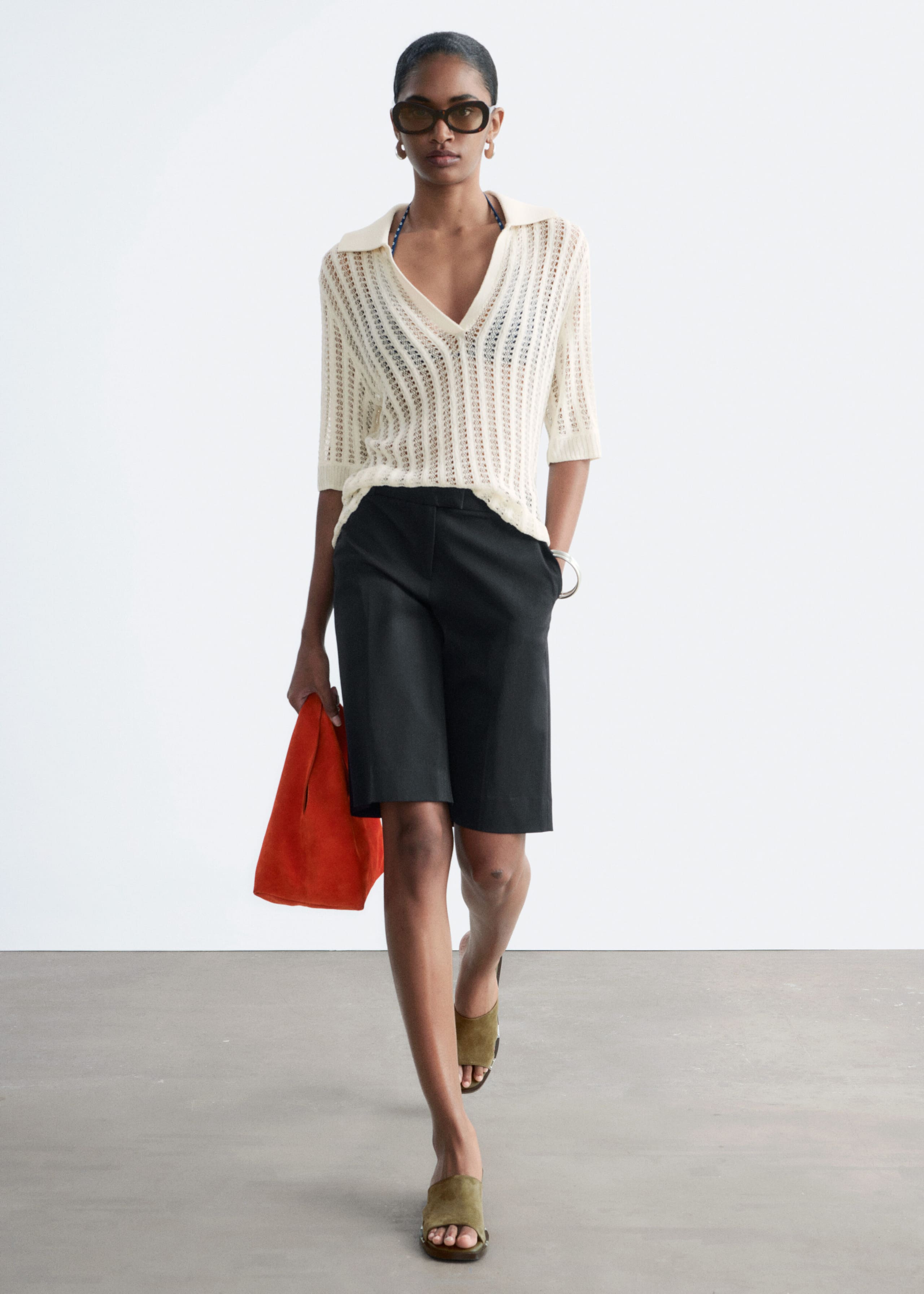 Open-Knit Polo Top - Yellow - Lookbook