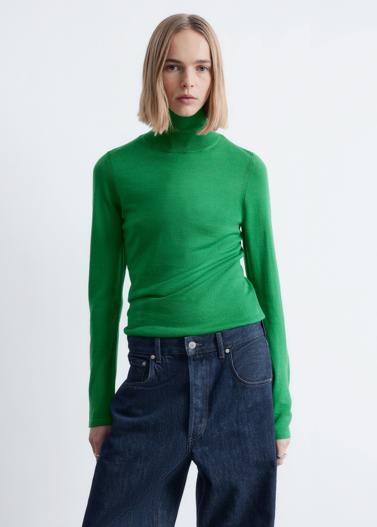 Wool Polo Neck Top - Green/Red - 3