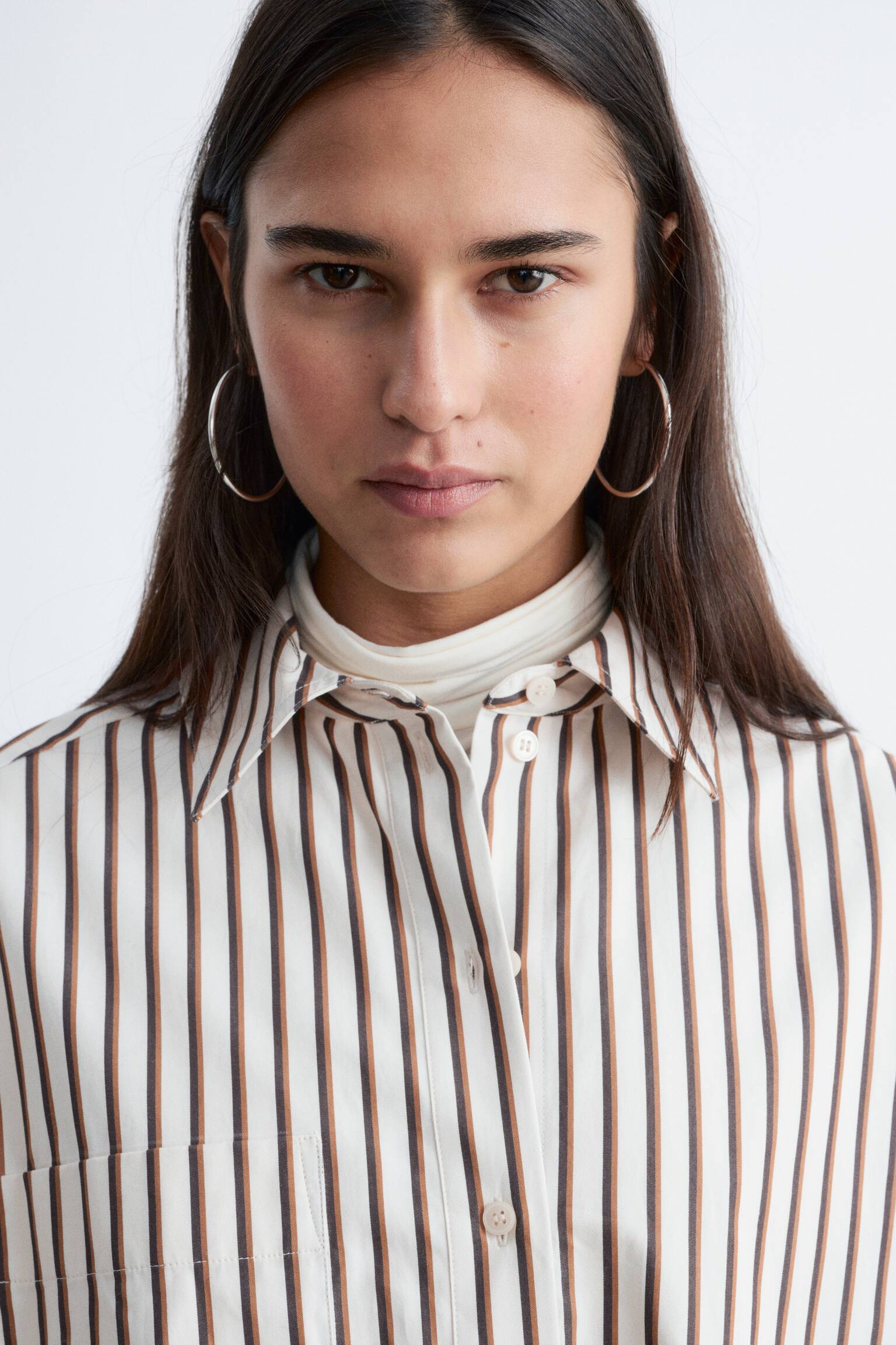 Chemise oversize - Rayures blanches/marron/Bleu clair - 7