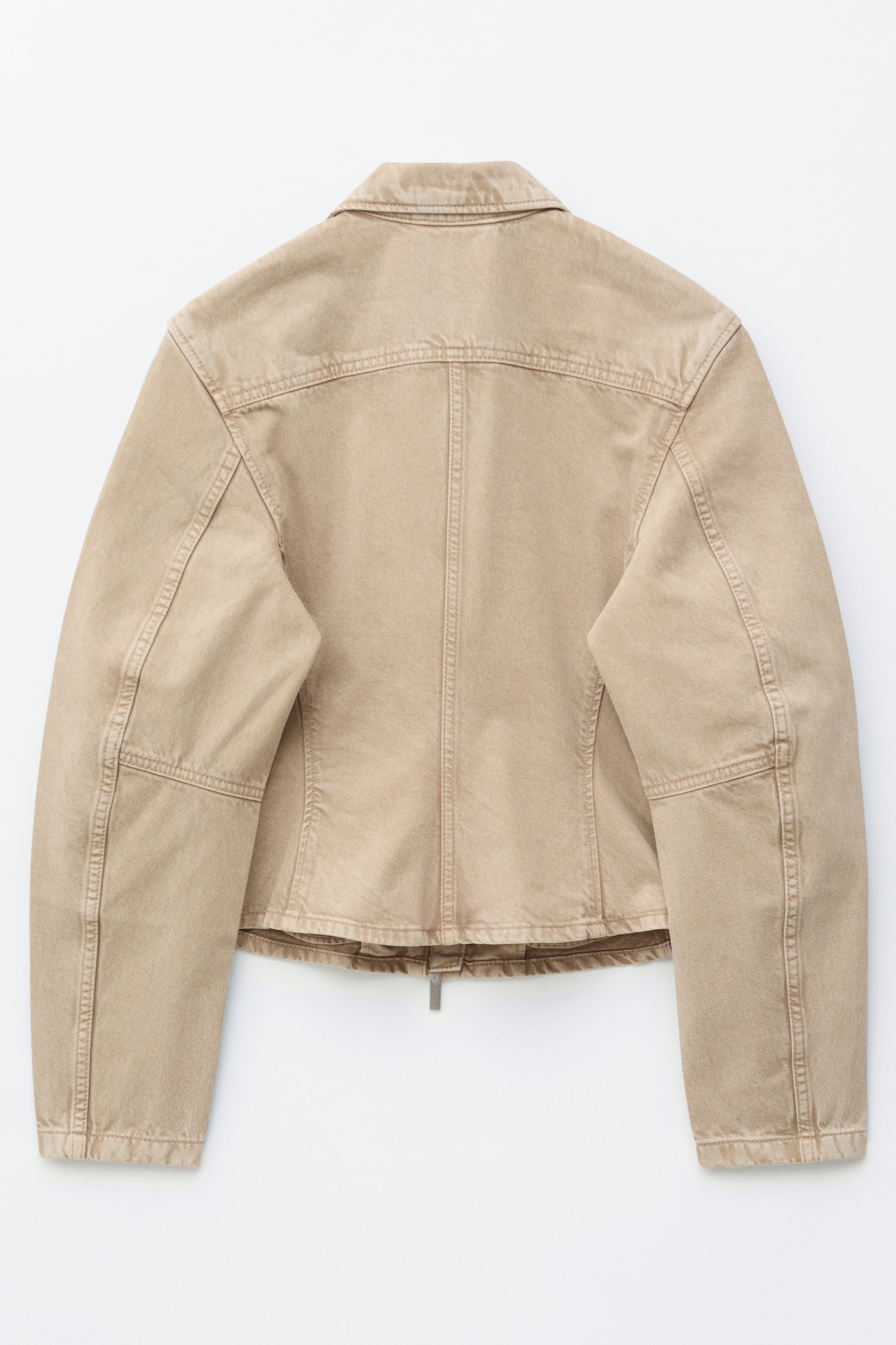 Giacca aderente in denim con zip - Beige/Blu lavato - 2