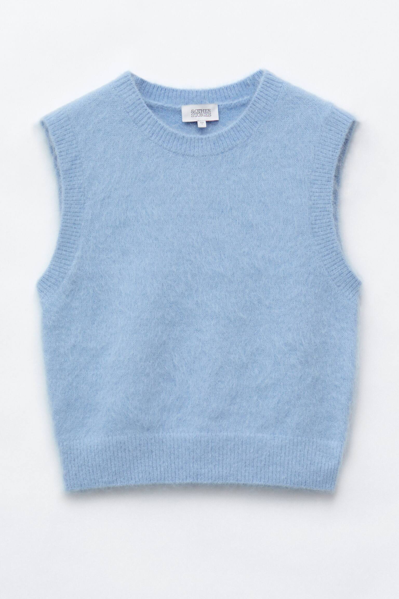 Colete de malha com mistura de lã e mohair - Azul claro/Preto/Azul-claro/Multicolorido