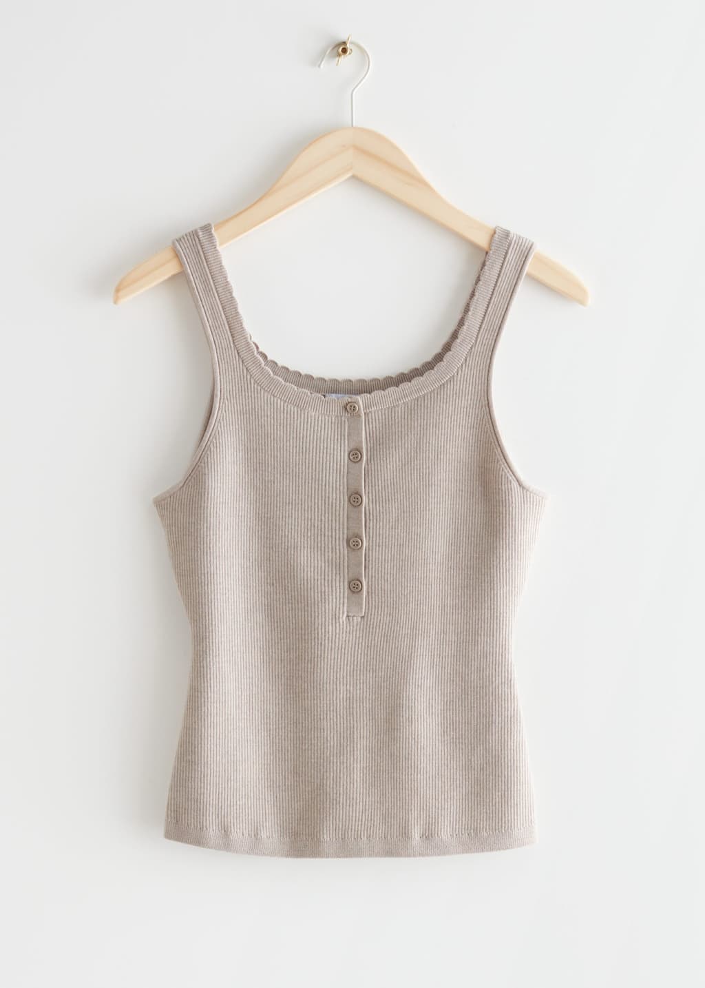 Scalloped Knit Tank Top - Beige - Bodegón