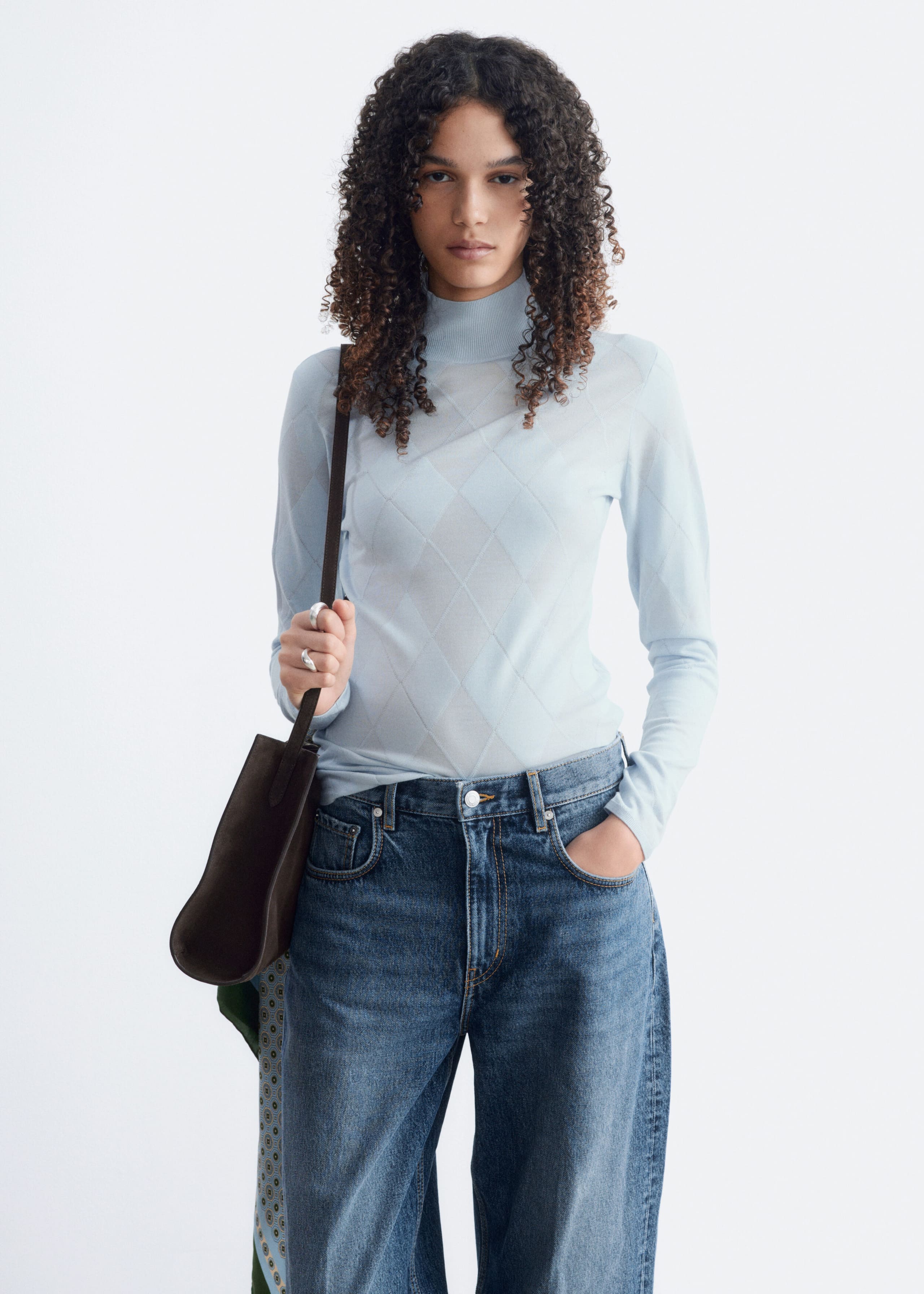 Mock Neck Wool Top - Light Blue - Lookbook