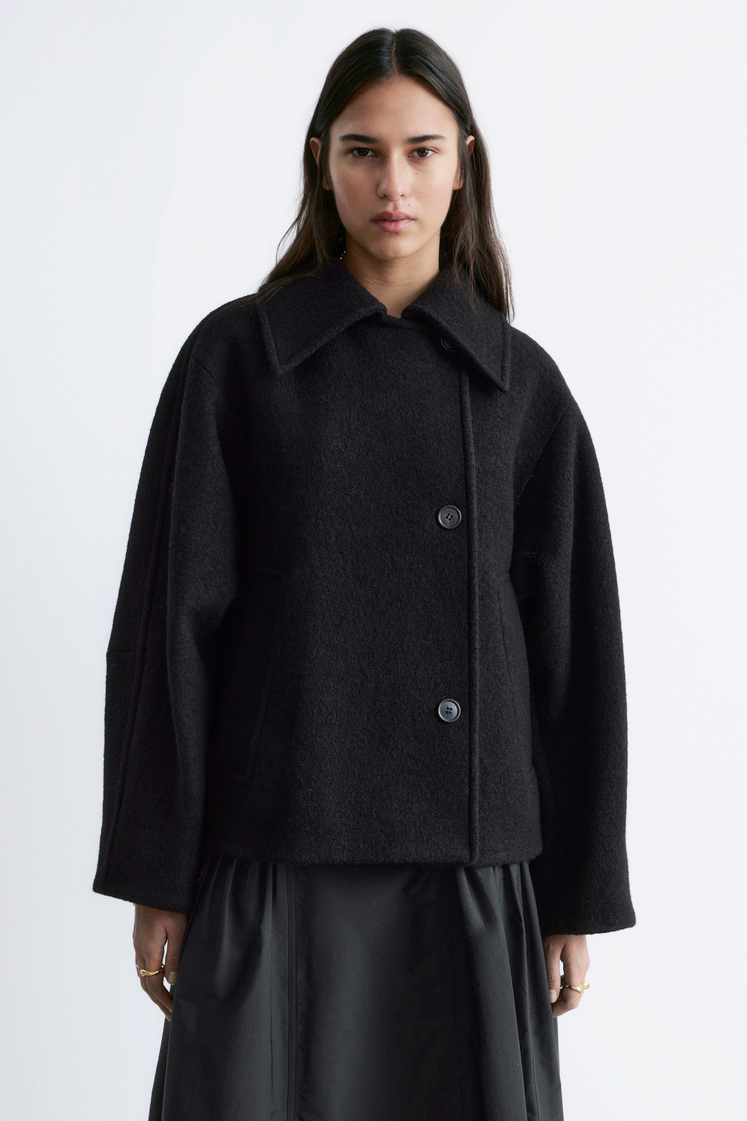 Wełniana kurtka oversize - Czarny/Ciemnozielony khaki - 3