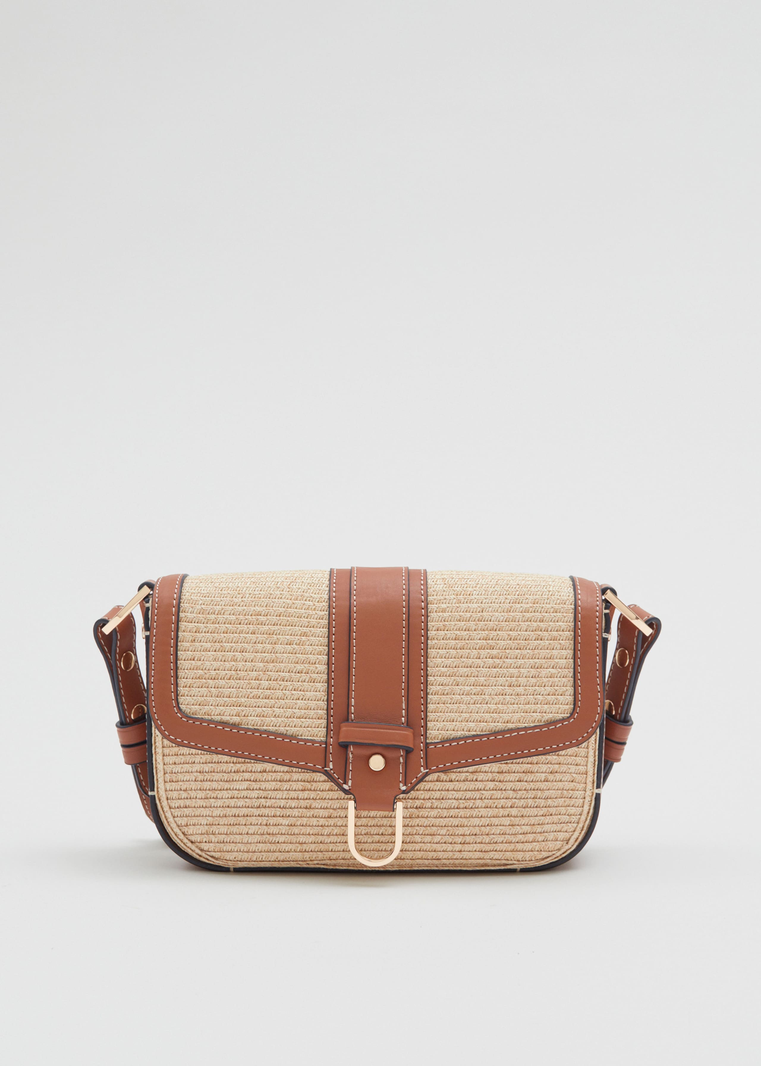 Strohtasche mit Lederbesatz - Beige - Stillleben