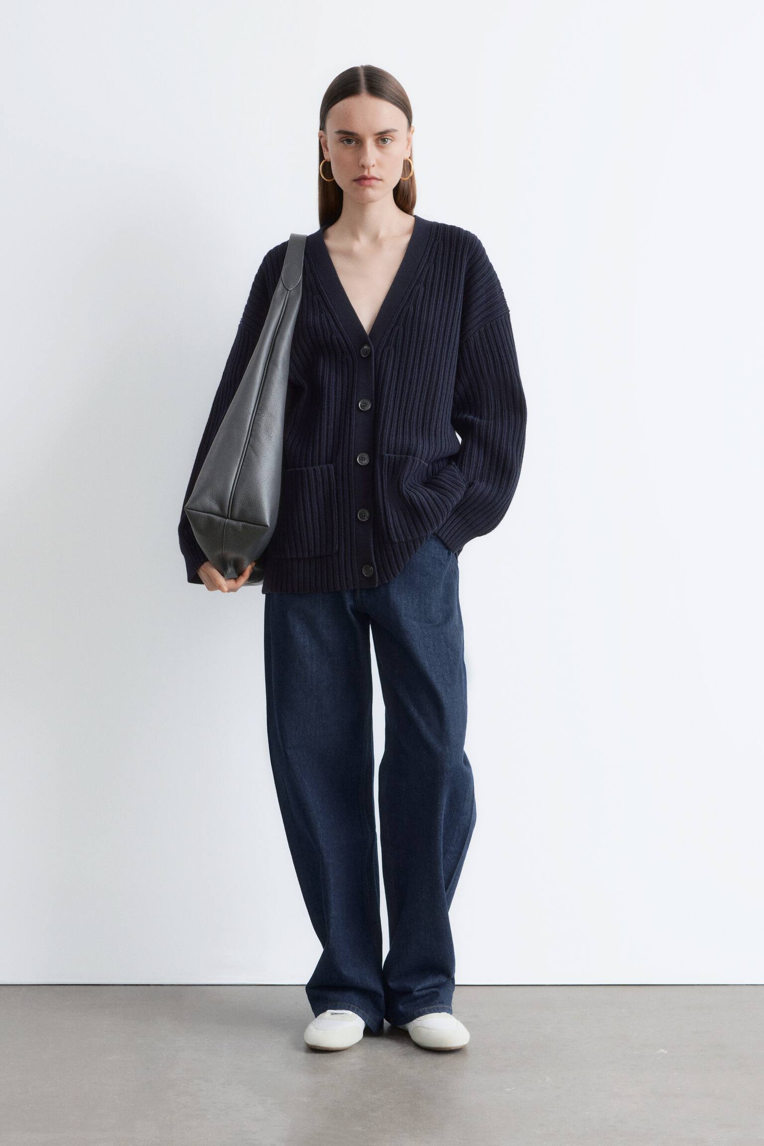 Bordás kötött kardigán - Sötétkék - 5