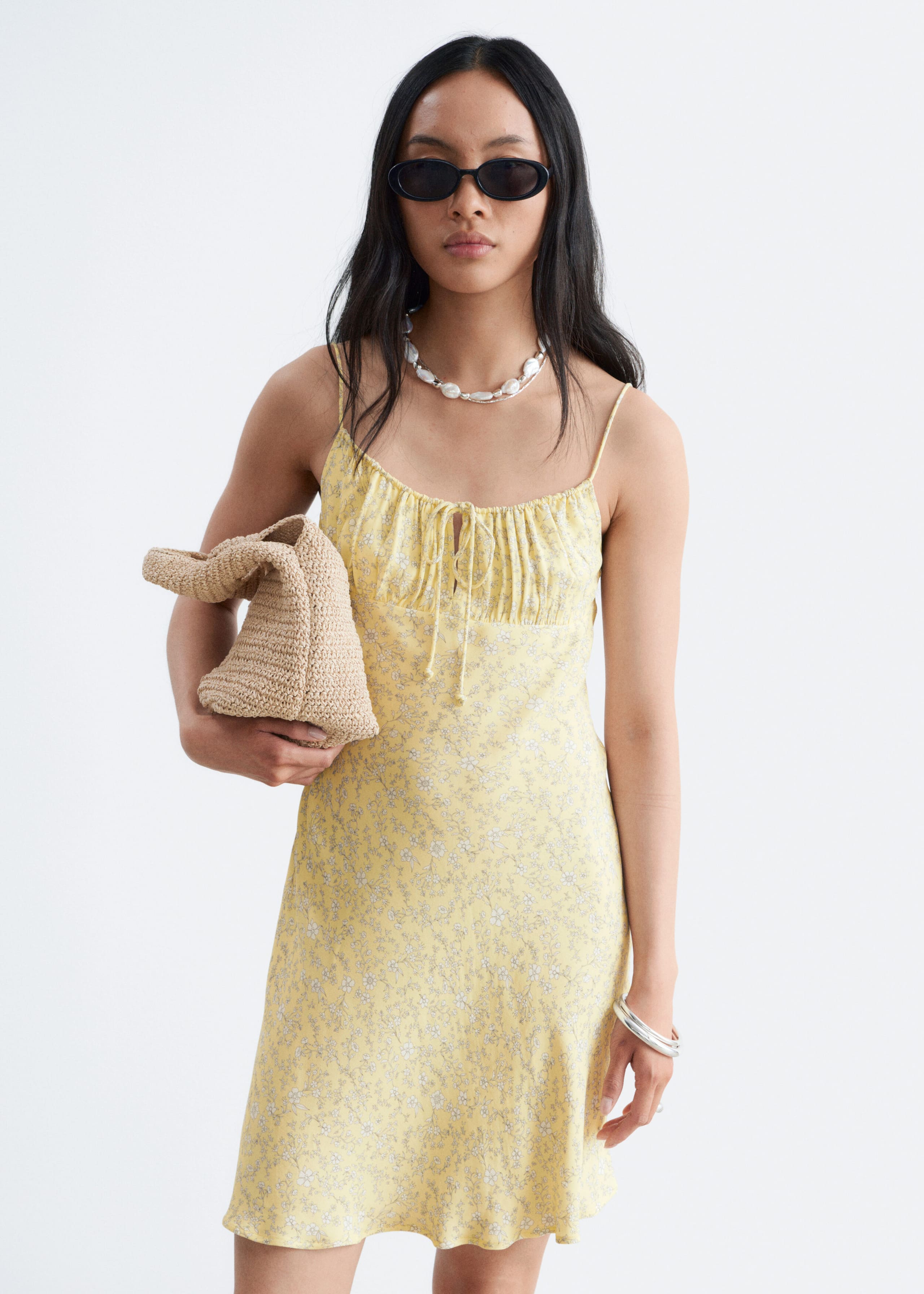 Drawstring Mini Dress - Yellow/Florals - Lookbook