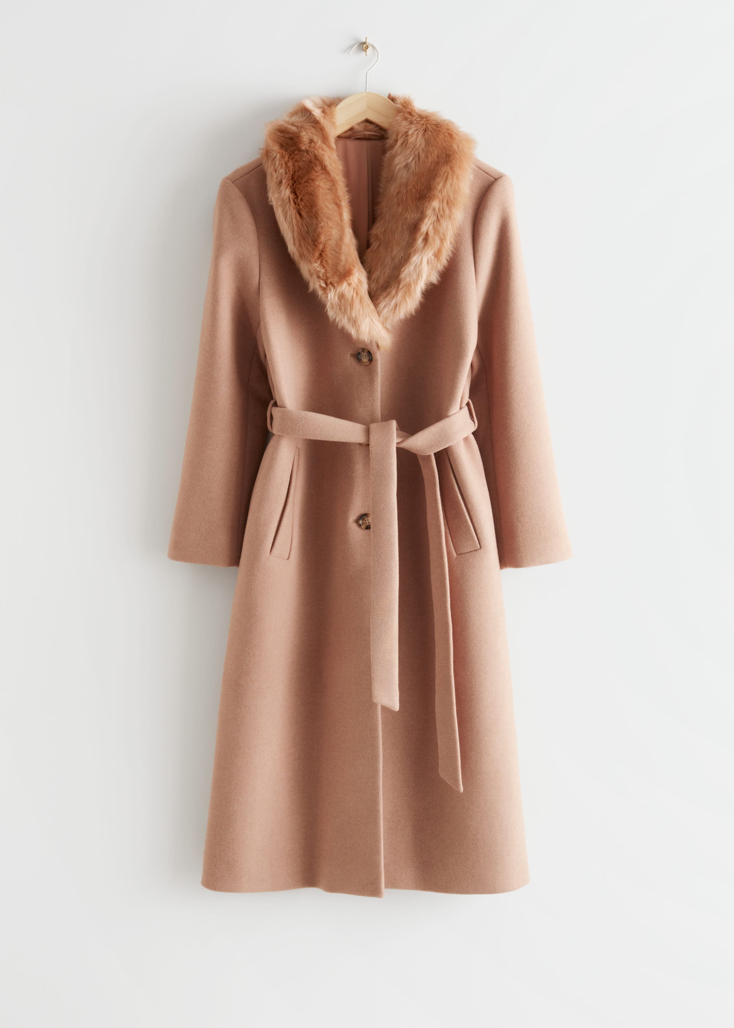 Faux Fur Collar Coat - Beige - Still Life