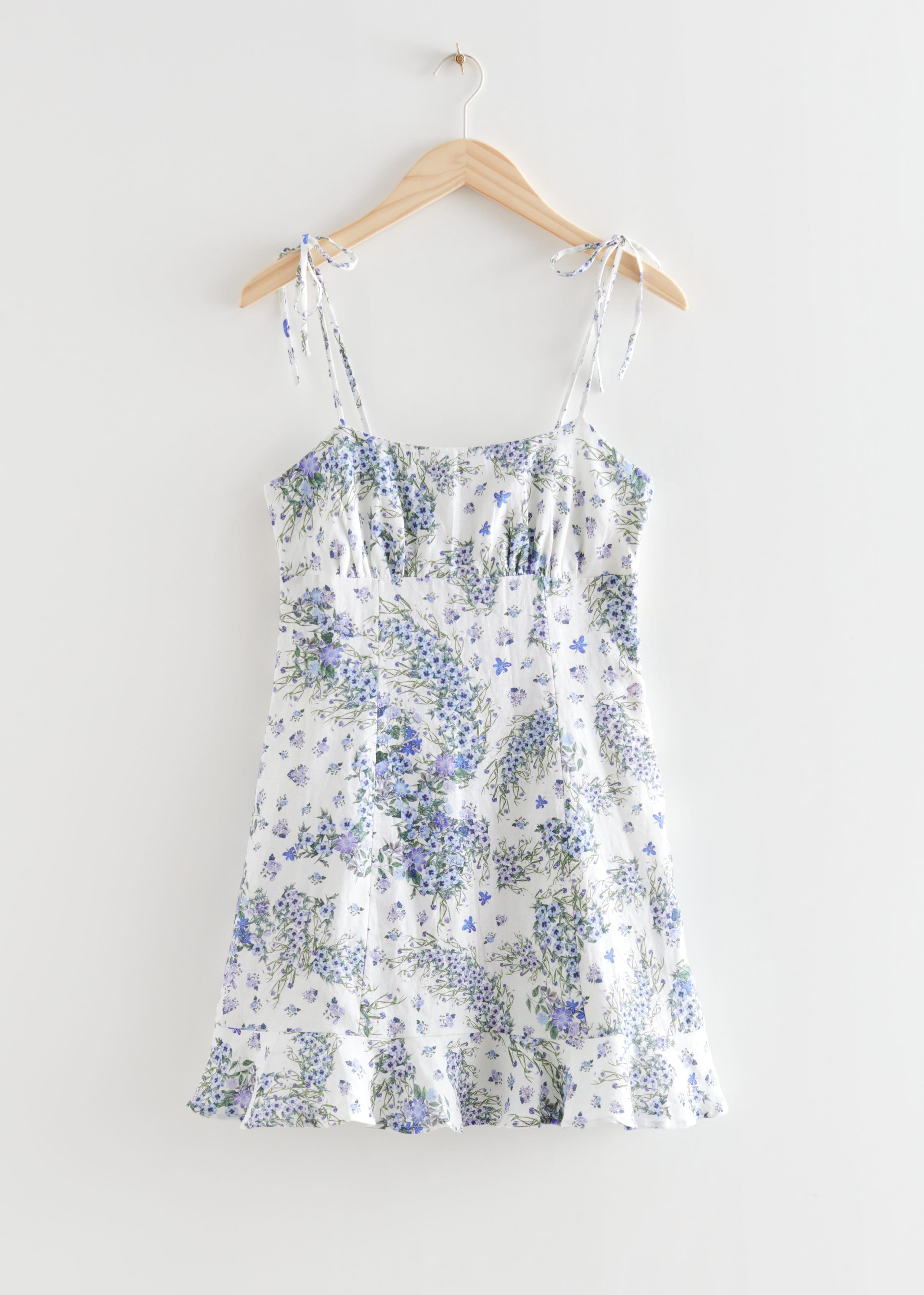 Mini abito in lino con spalline - Blue Florals - Natura morta