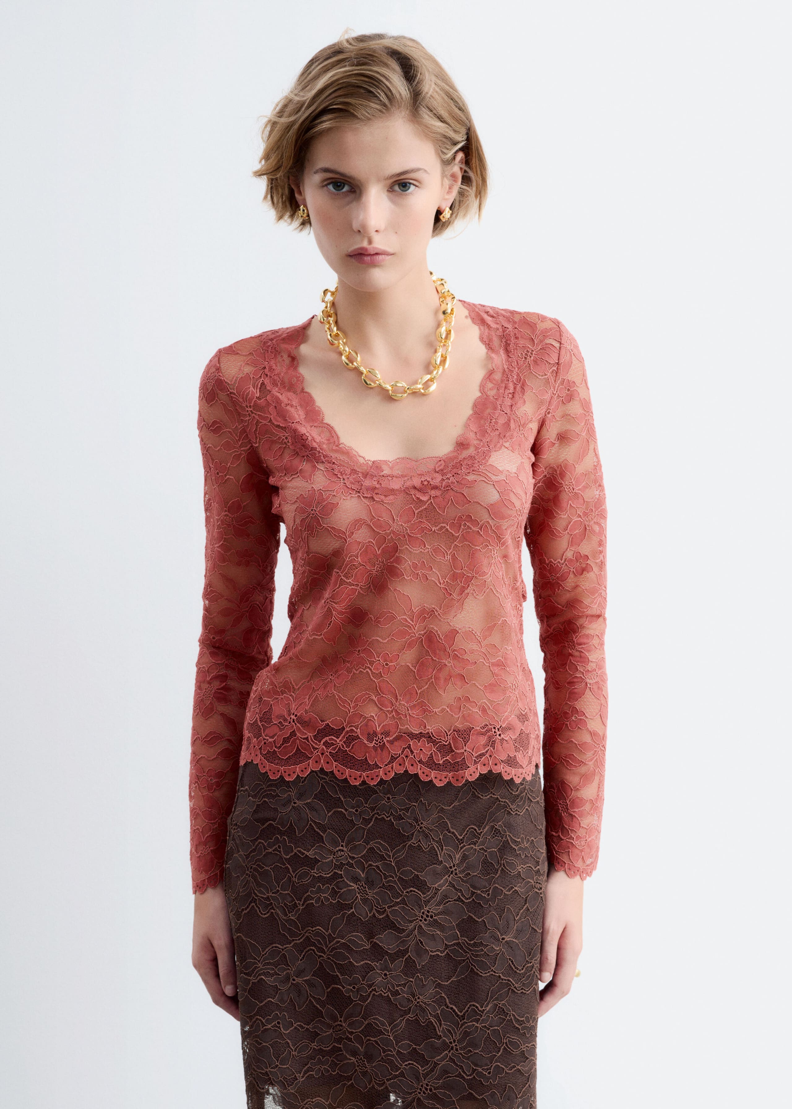 Lace Scoop-Neck Top - Red - Lookbook