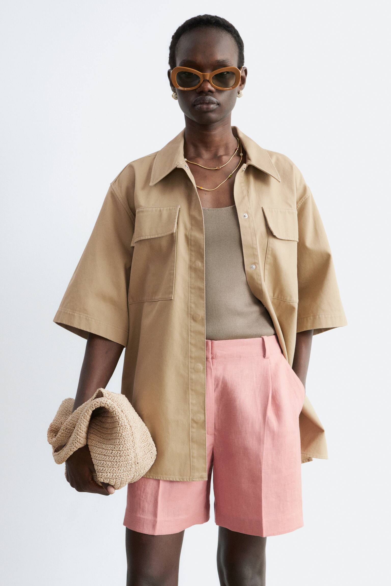 Șorturi Plisate Din In - Taupe Cald/Bej/Maro Închis - 5