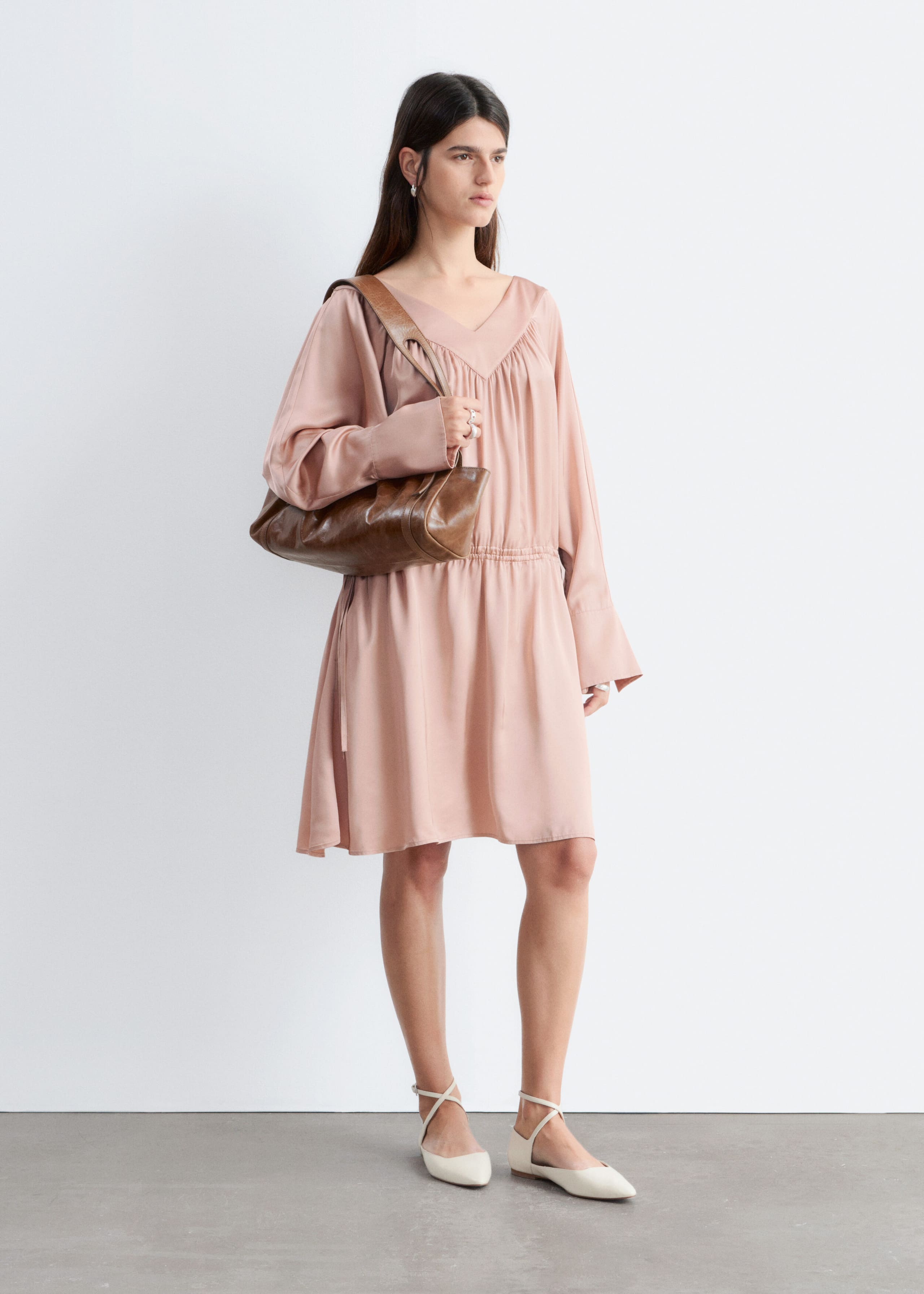 Image of Drawstring V-Neck Mini Dress