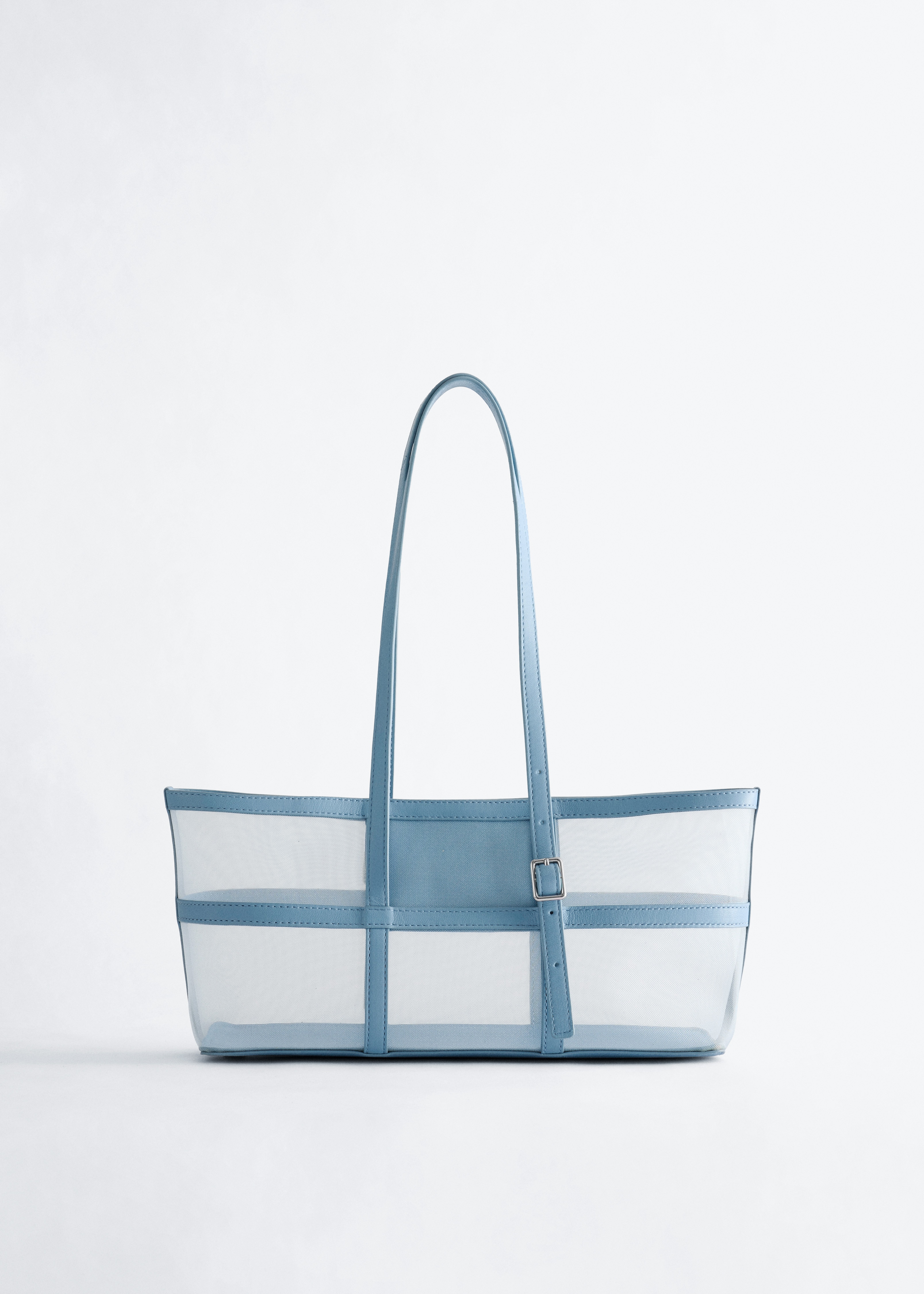Sac cabas en toile à bordures en cuir - Bleu