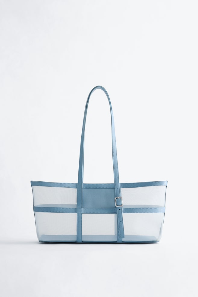 Mesh draagtas met leren afwerking - Blauw/Zwart - 1