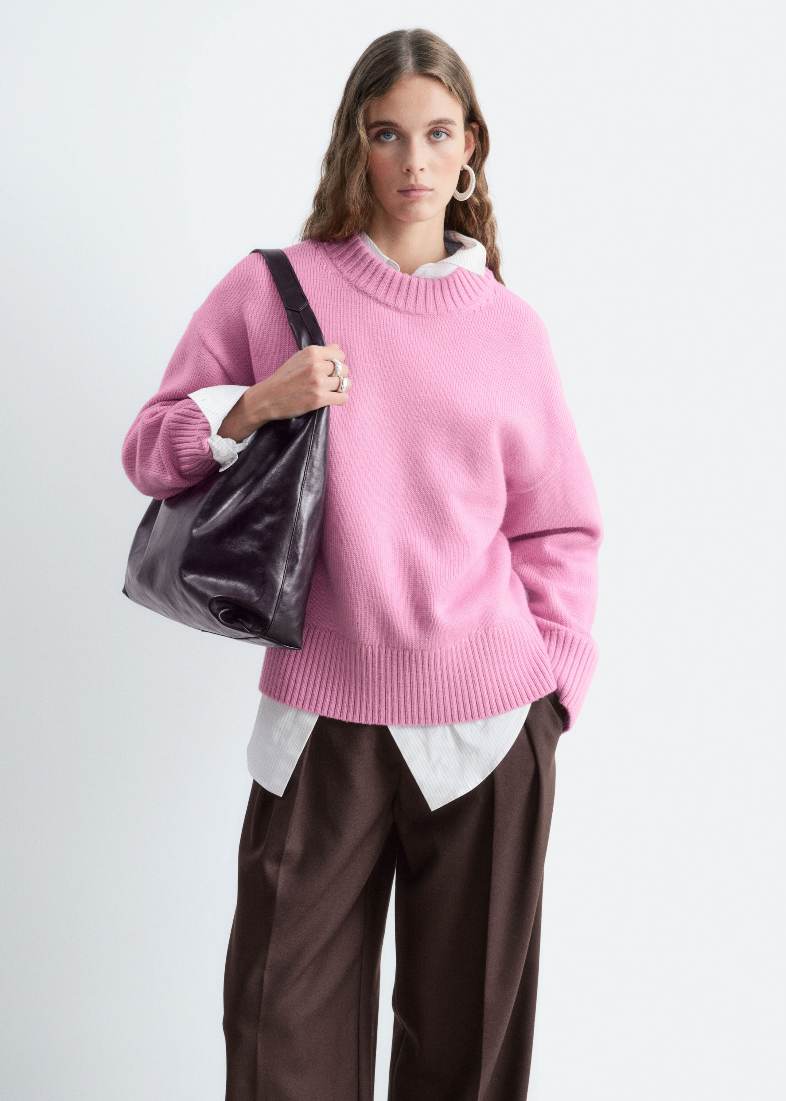 Oversized Wool Jumper - Pink - Lookbook